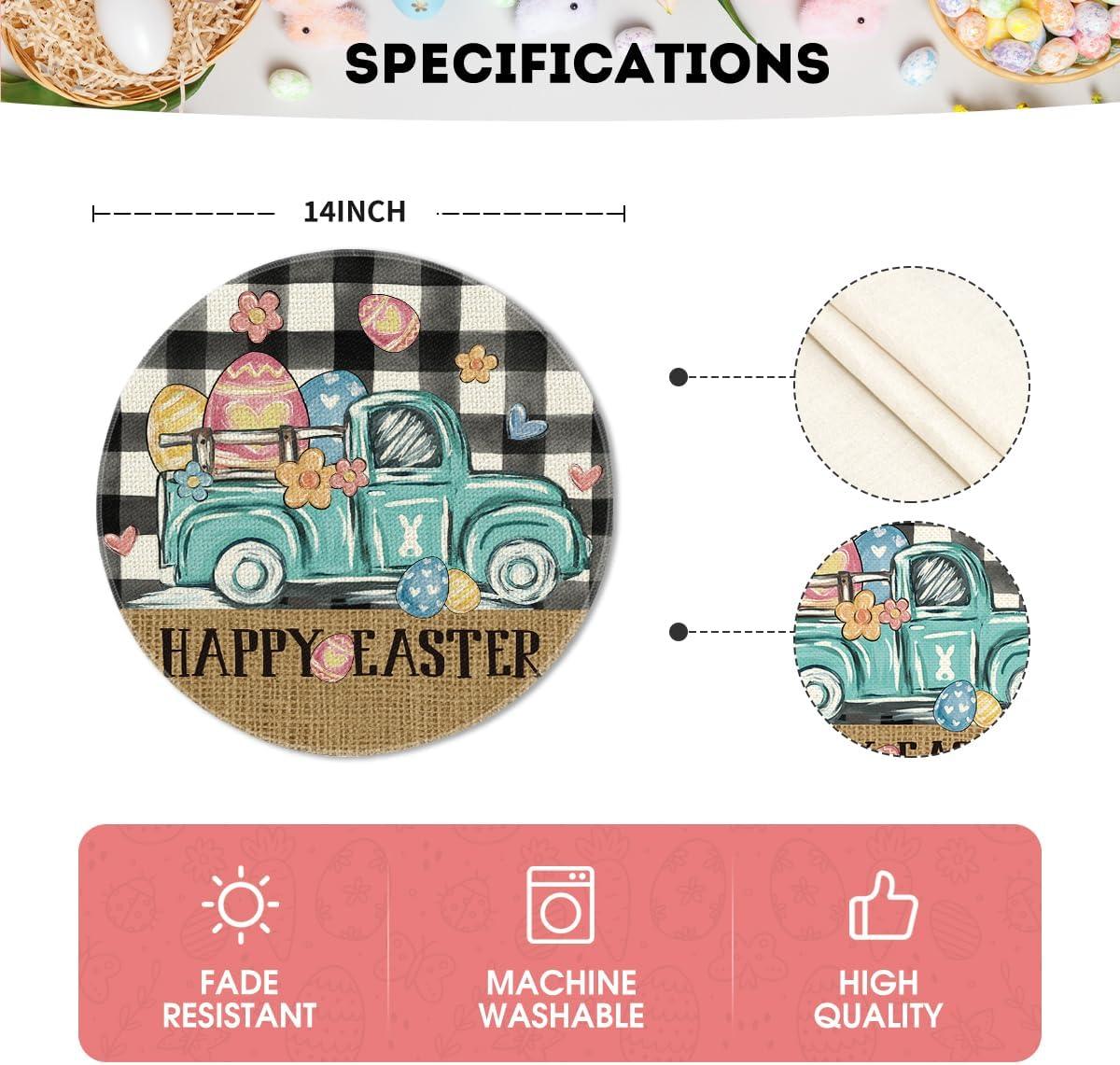 imageArtoid Mode Buffalo Plaid Carrot Egg Truck Daisy Happy Easter Placemats Set of 4 12x18 Inch Seasonal Table Mats for Party Kitchen Dining DecorationBlack