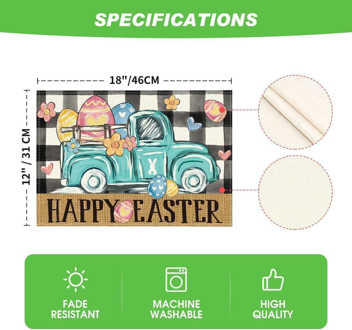 imageArtoid Mode Buffalo Plaid Carrot Egg Truck Daisy Happy Easter Placemats Set of 4 12x18 Inch Seasonal Table Mats for Party Kitchen Dining DecorationBlack