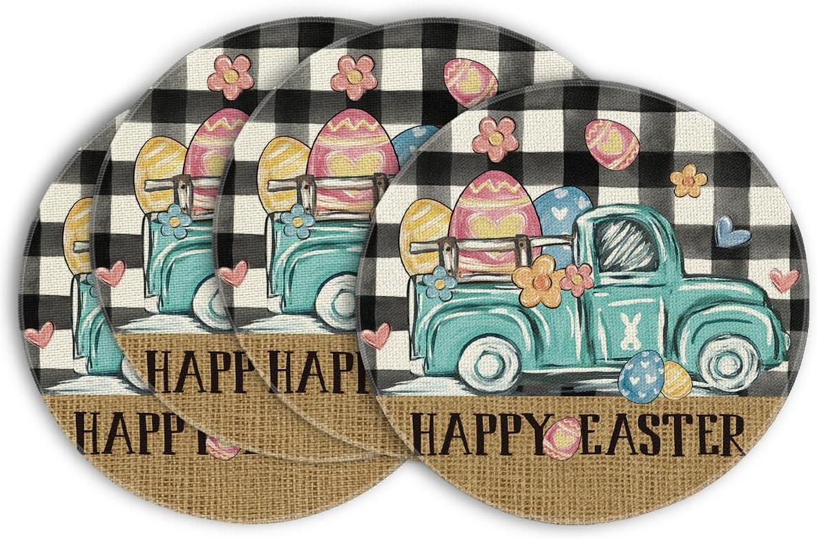 imageArtoid Mode Buffalo Plaid Carrot Egg Truck Daisy Happy Easter Placemats Set of 4 12x18 Inch Seasonal Table Mats for Party Kitchen Dining DecorationBlack