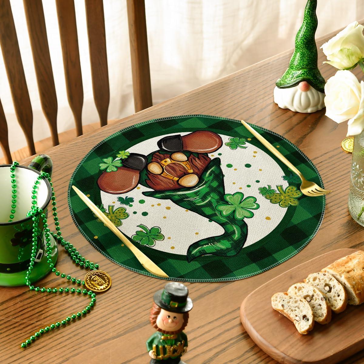 imageArtoid Mode Buffalo Plaid Gnome Shamrock St Patricks Day Placemats Set of 4 12x18 Inch Seasonal Spring Table Mats for Party Kitchen Dining DecorationBlackGreen