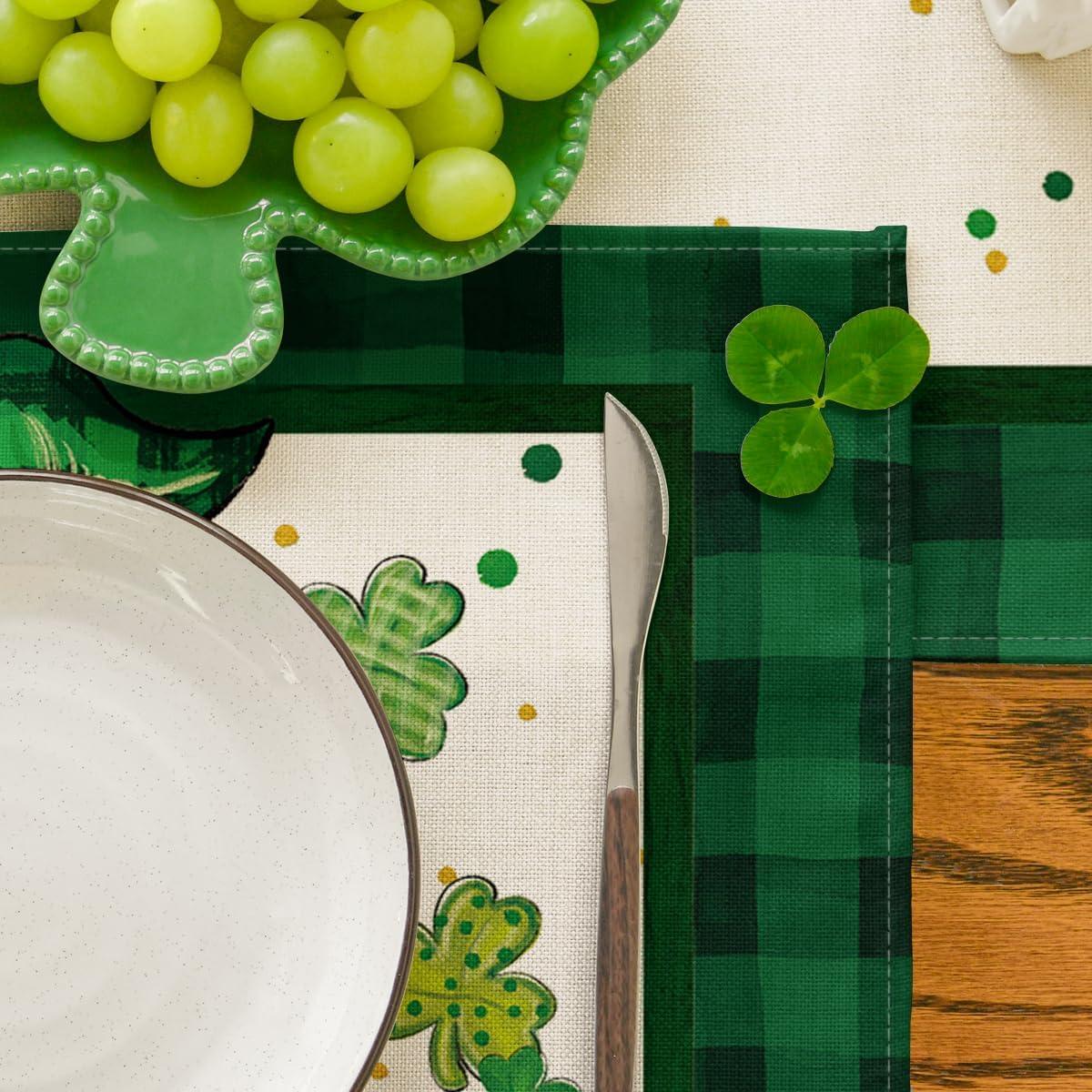 imageArtoid Mode Buffalo Plaid Gnome Shamrock St Patricks Day Placemats Set of 4 12x18 Inch Seasonal Spring Table Mats for Party Kitchen Dining DecorationBlackGreen