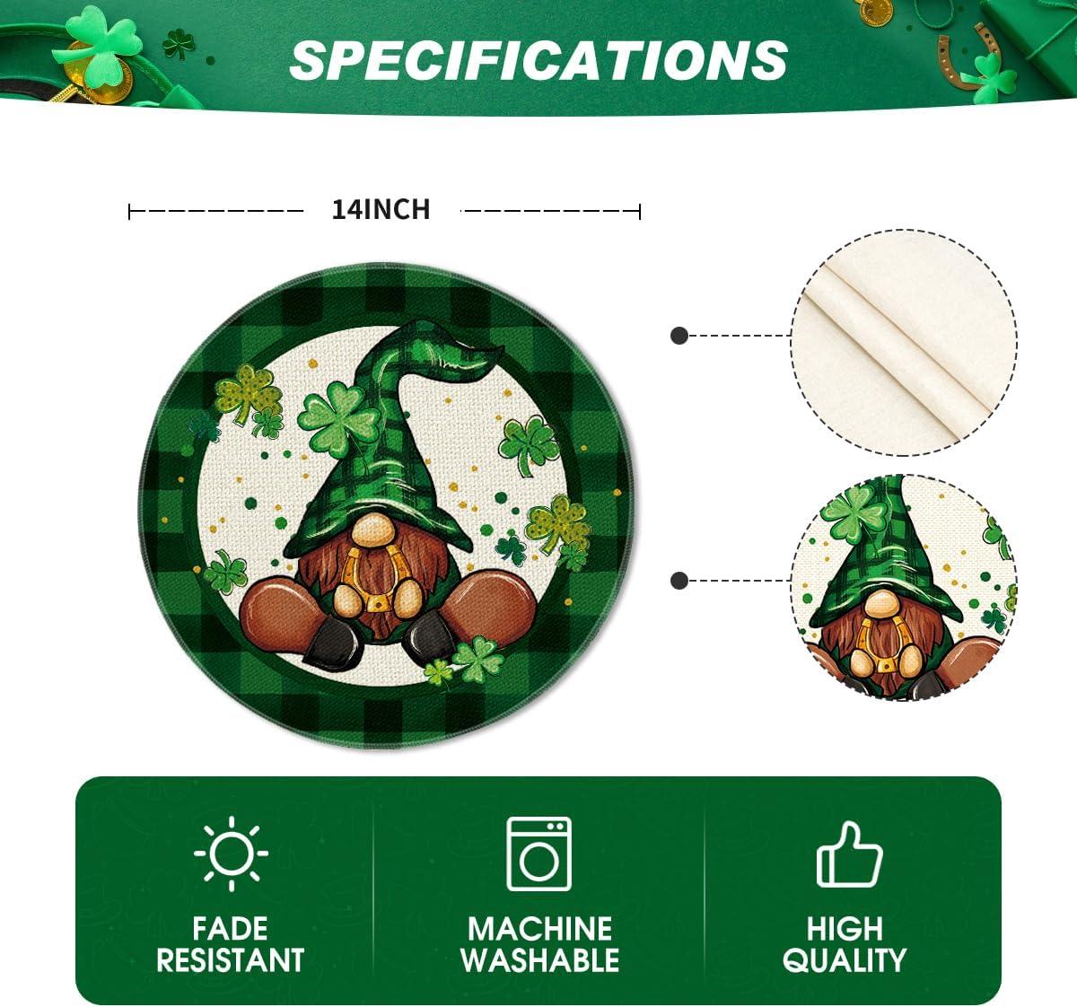 imageArtoid Mode Buffalo Plaid Gnome Shamrock St Patricks Day Placemats Set of 4 12x18 Inch Seasonal Spring Table Mats for Party Kitchen Dining DecorationBlackGreen