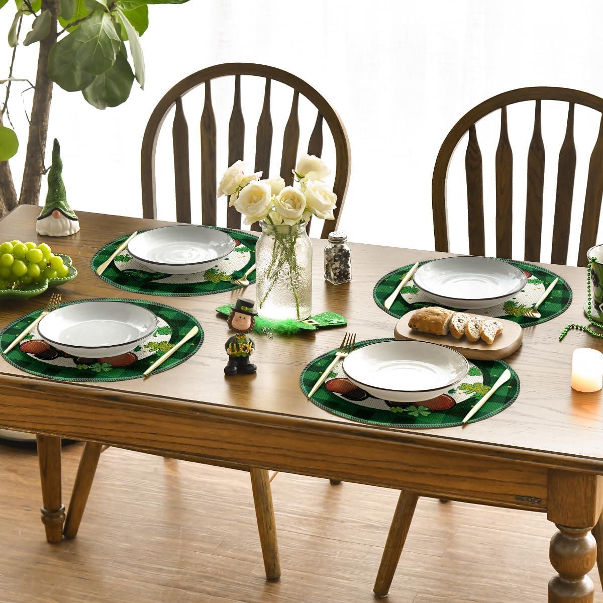 imageArtoid Mode Buffalo Plaid Gnome Shamrock St Patricks Day Placemats Set of 4 12x18 Inch Seasonal Spring Table Mats for Party Kitchen Dining DecorationBlackGreen