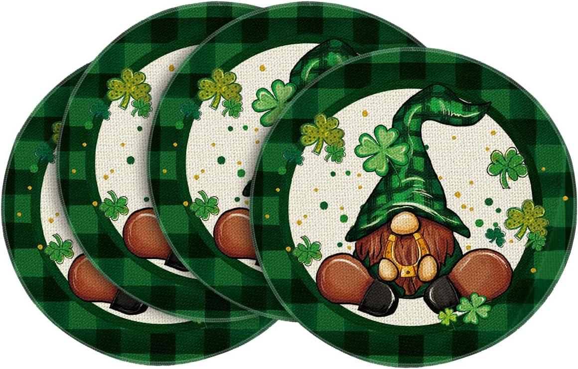 imageArtoid Mode Buffalo Plaid Gnome Shamrock St Patricks Day Placemats Set of 4 12x18 Inch Seasonal Spring Table Mats for Party Kitchen Dining DecorationBlackGreen