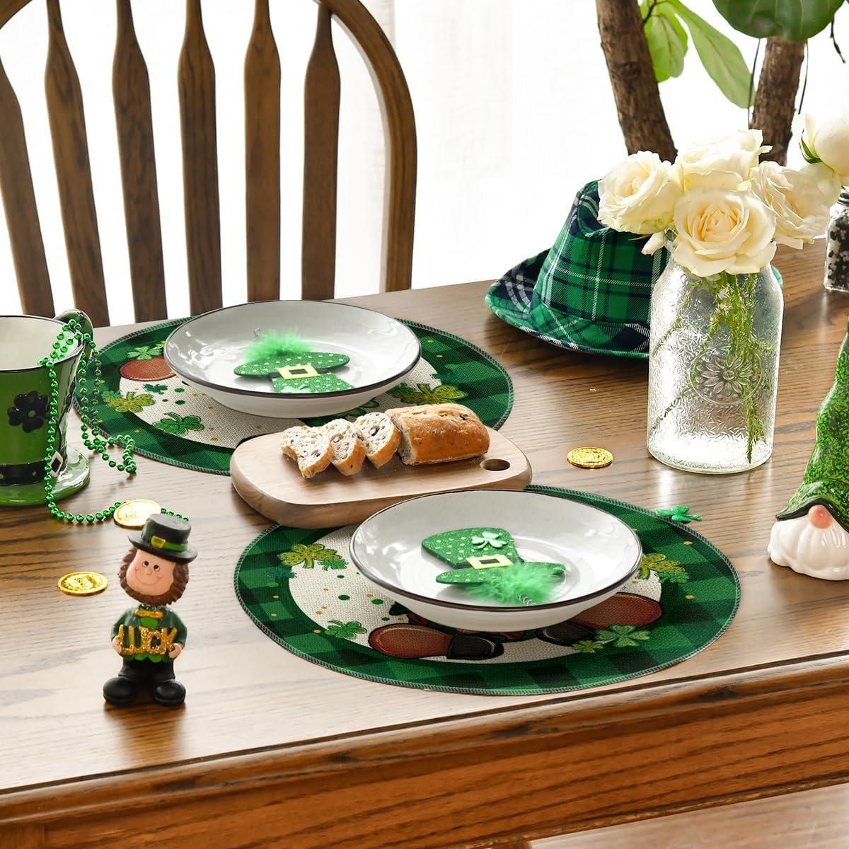 imageArtoid Mode Buffalo Plaid Gnome Shamrock St Patricks Day Placemats Set of 4 12x18 Inch Seasonal Spring Table Mats for Party Kitchen Dining DecorationBlackGreen
