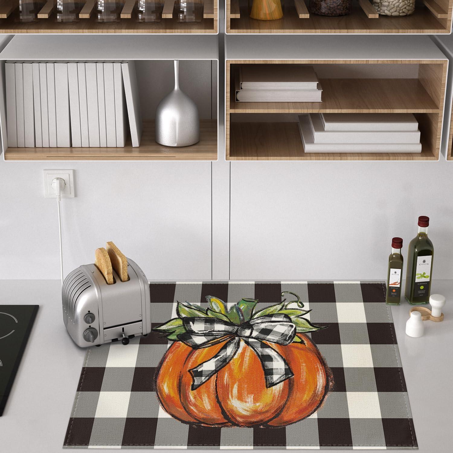 imageArtoid Mode Buffalo Plaid Pumpkin Fall Placemats Set of 4 12x18 Inch Seasonal Autumn Table Mats for Party Kitchen Dining DecorationBlackOrange