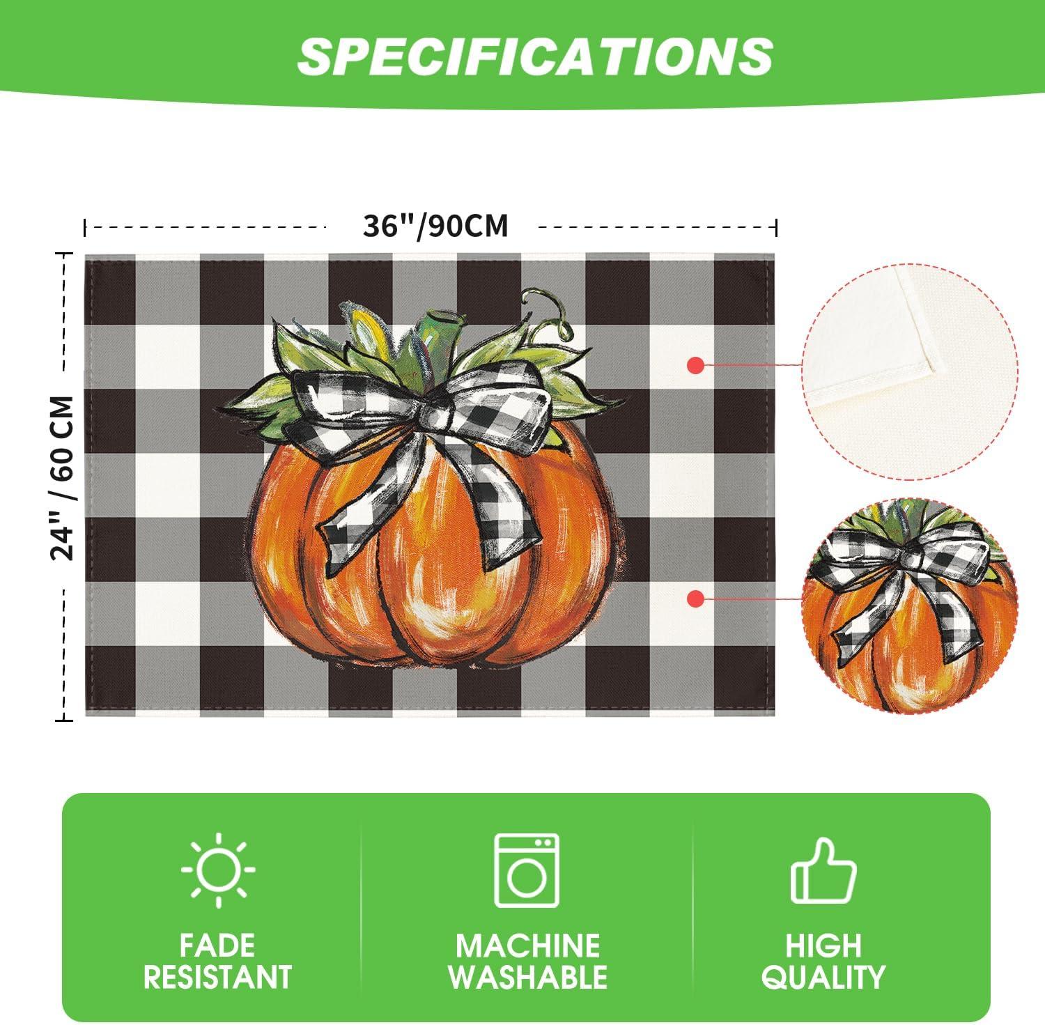 imageArtoid Mode Buffalo Plaid Pumpkin Fall Placemats Set of 4 12x18 Inch Seasonal Autumn Table Mats for Party Kitchen Dining DecorationBlackOrange