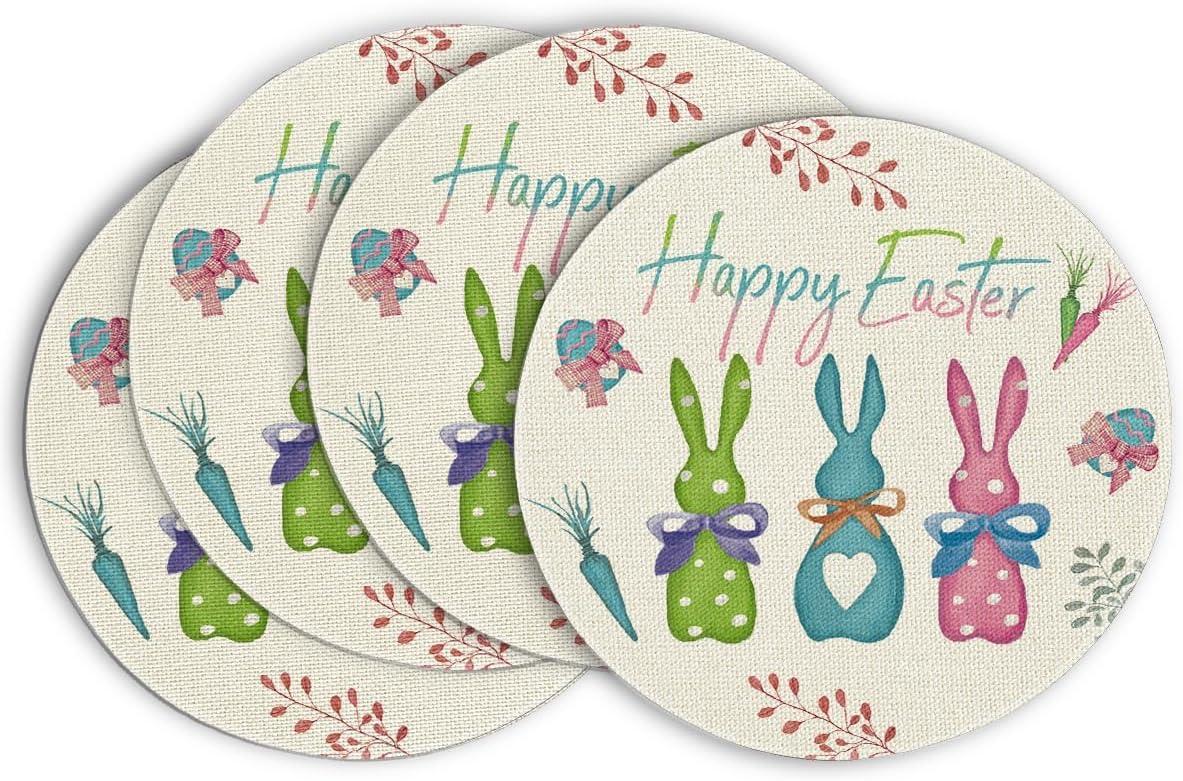 imageArtoid Mode Carrots Rabbit Bunny Happy Easter Round Placemats Set of 4 15 Inch Spring Round Table Mats for Dining DecorationBluePink