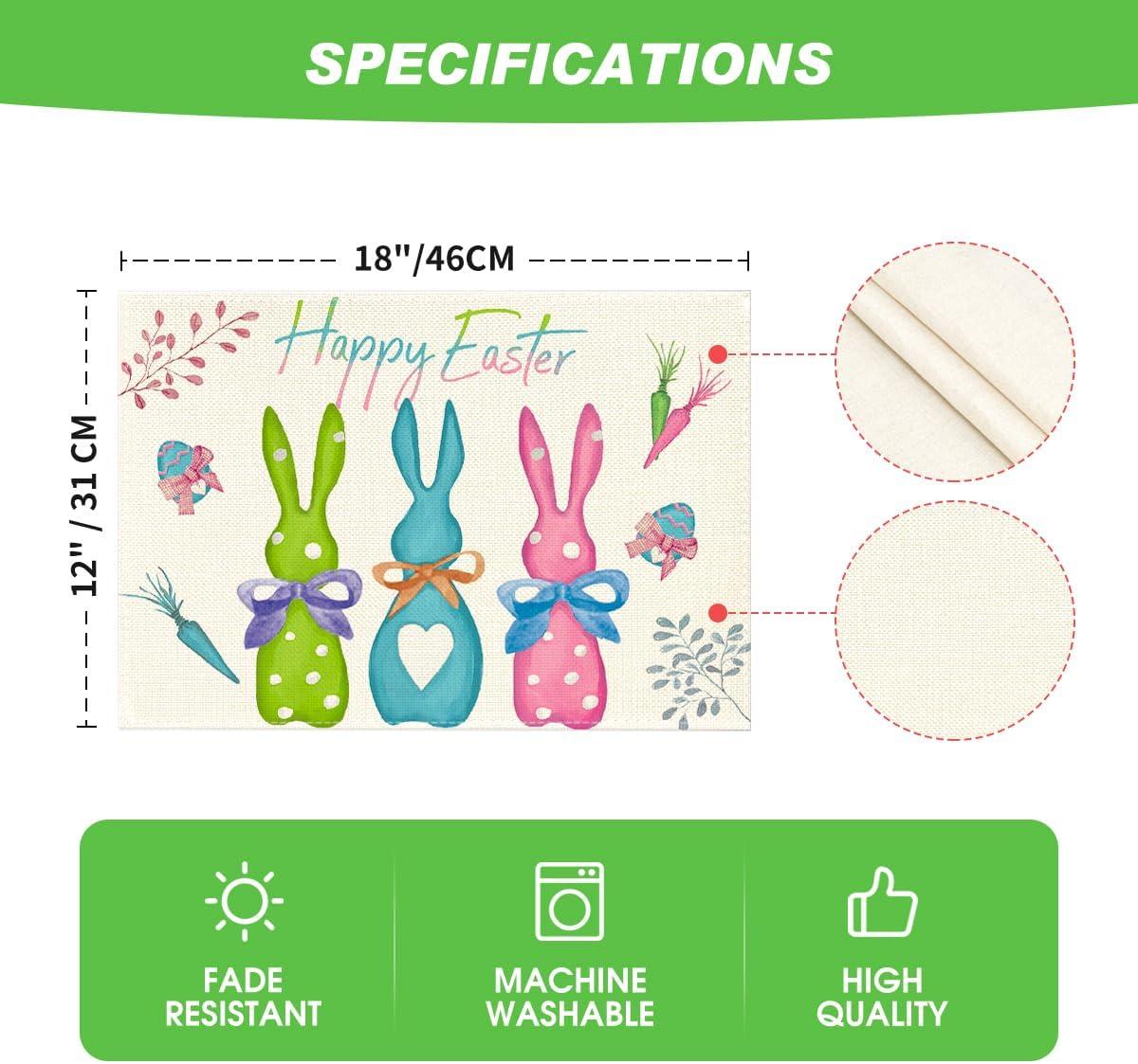 imageArtoid Mode Carrots Rabbit Bunny Happy Easter Round Placemats Set of 4 15 Inch Spring Round Table Mats for Dining DecorationBluePink