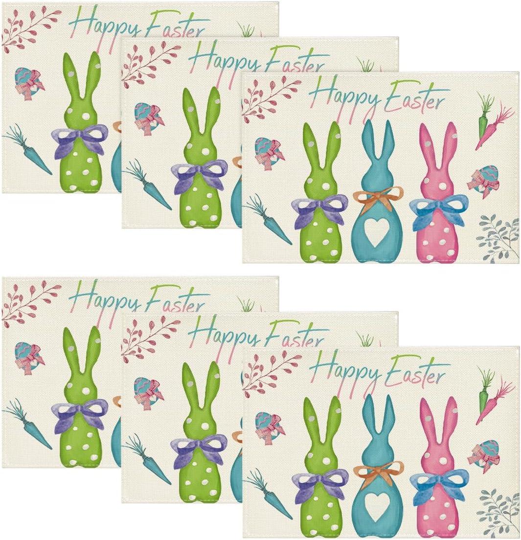 imageArtoid Mode Carrots Rabbit Bunny Happy Easter Round Placemats Set of 4 15 Inch Spring Round Table Mats for Dining DecorationBluePink