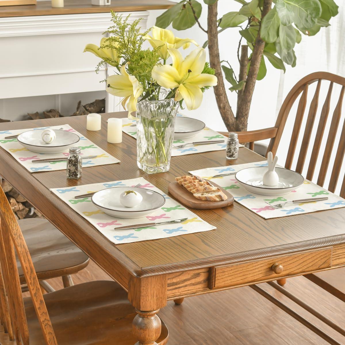 imageArtoid Mode Colorful Bunny Rabbit Easter Placemats Set of 4 12x18 Inch Seasonal Table Mats for Party Kitchen Dining DecorationPink