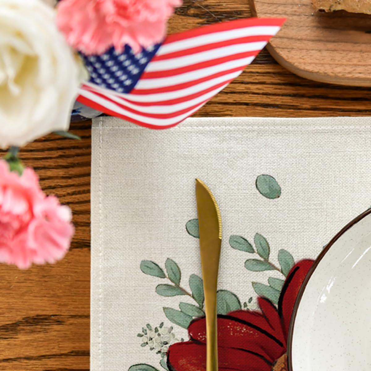 imageArtoid Mode Eucalyptus Daisy 4th of July Round Placemats Set of 414 Inch Patriotic Memorial Day Table Mats for Party Kitchen Dining DecorationBeige