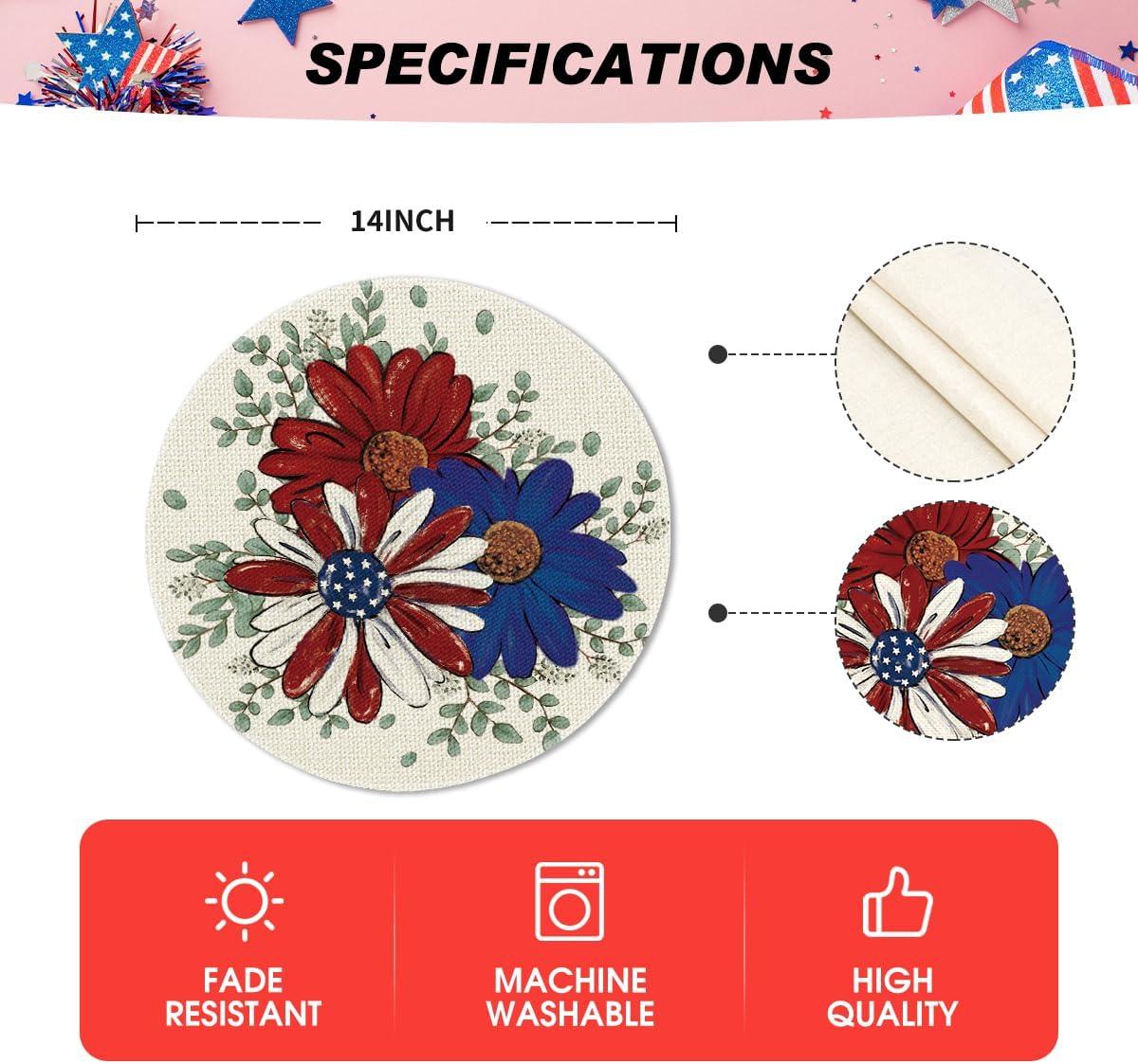 imageArtoid Mode Eucalyptus Daisy 4th of July Round Placemats Set of 414 Inch Patriotic Memorial Day Table Mats for Party Kitchen Dining DecorationBeige