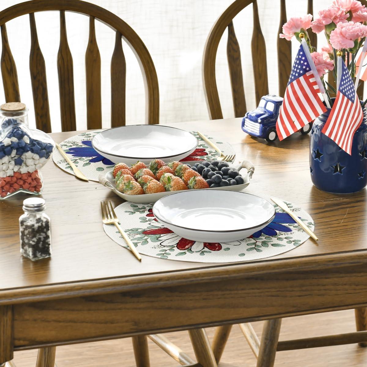 imageArtoid Mode Eucalyptus Daisy 4th of July Round Placemats Set of 414 Inch Patriotic Memorial Day Table Mats for Party Kitchen Dining DecorationBeige