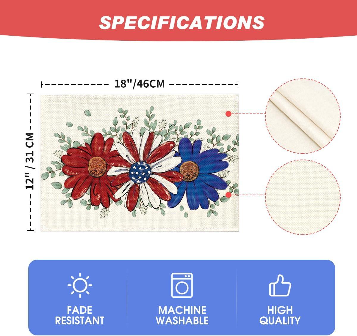 imageArtoid Mode Eucalyptus Daisy 4th of July Round Placemats Set of 414 Inch Patriotic Memorial Day Table Mats for Party Kitchen Dining DecorationBeige