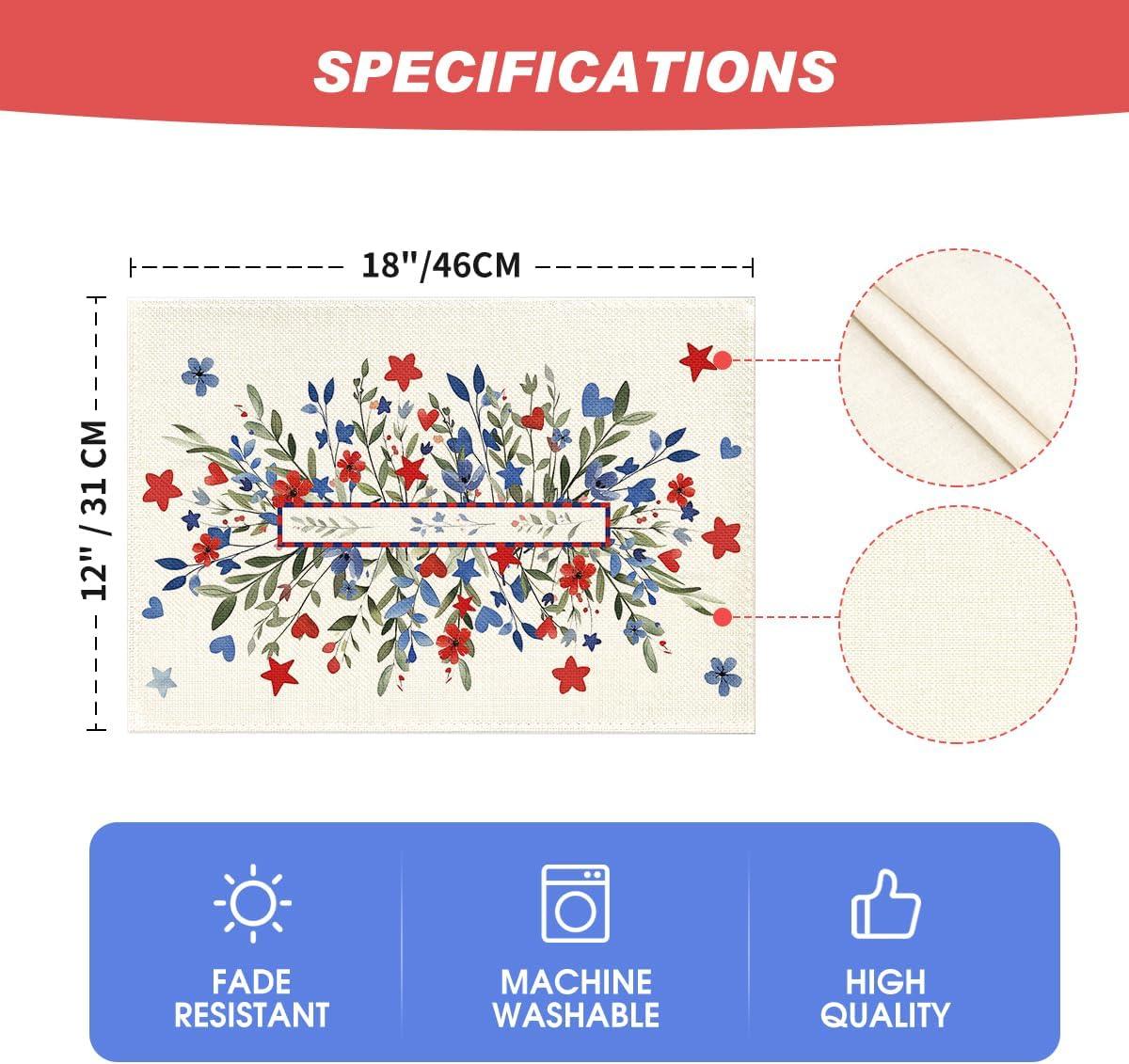 imageArtoid Mode Eucalyptus Floral Stars 4th of July Round Placemats Set of 4 14 Inch Memorial Day Table Mats for Dining DecorationBeige