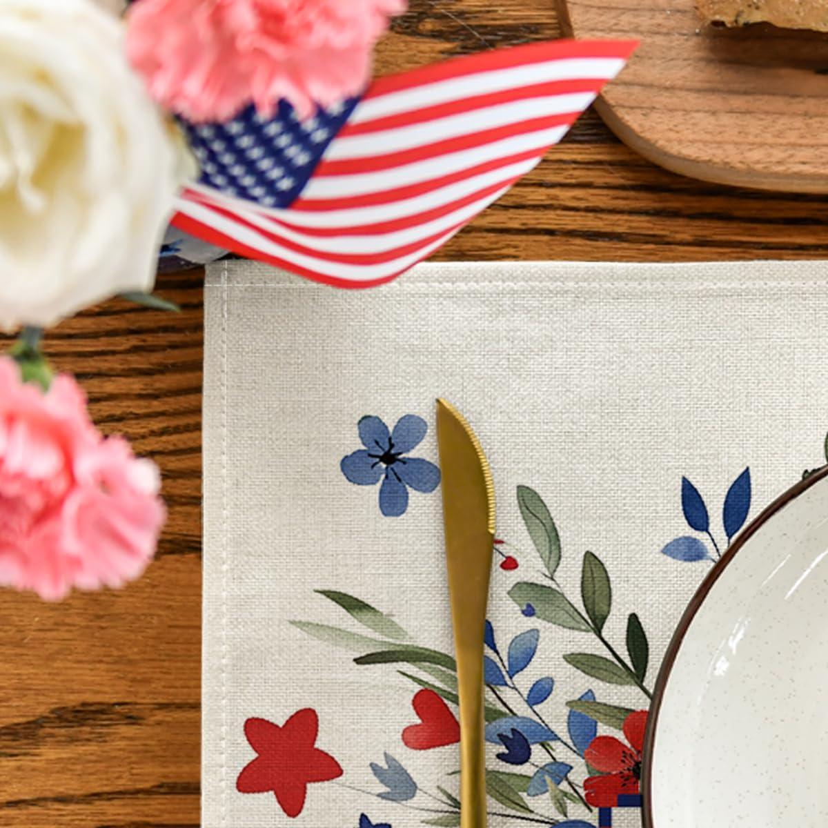 imageArtoid Mode Eucalyptus Floral Stars 4th of July Round Placemats Set of 4 14 Inch Memorial Day Table Mats for Dining DecorationBeige