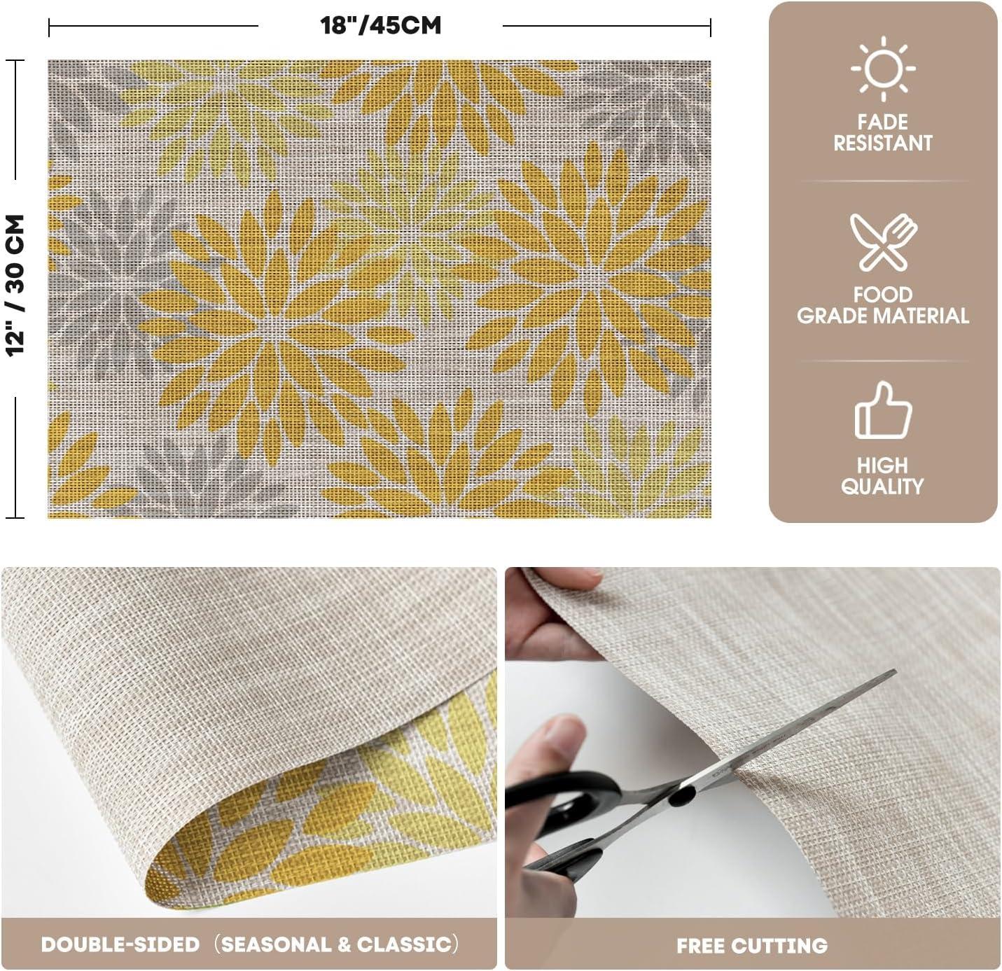 imageArtoid Mode Floral Vinyl Placemats Set of 4 12x18 Inch Heat Resistant Washable NonSlip Plistic PVC Place Mats for Party Kitchen Dining Decor Pink BlueYellow