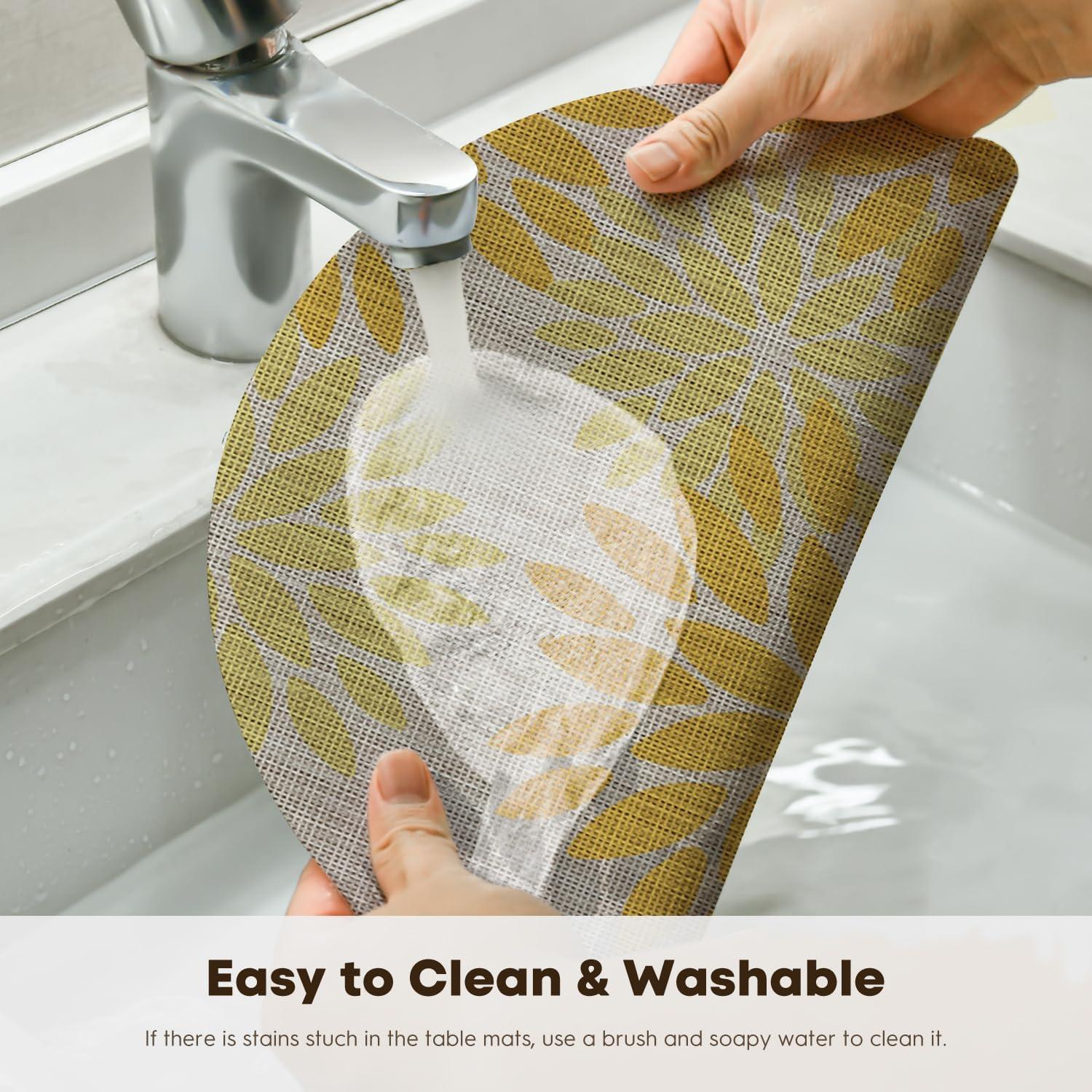 imageArtoid Mode Floral Vinyl Placemats Set of 4 12x18 Inch Heat Resistant Washable NonSlip Plistic PVC Place Mats for Party Kitchen Dining Decor Pink BlueYellow