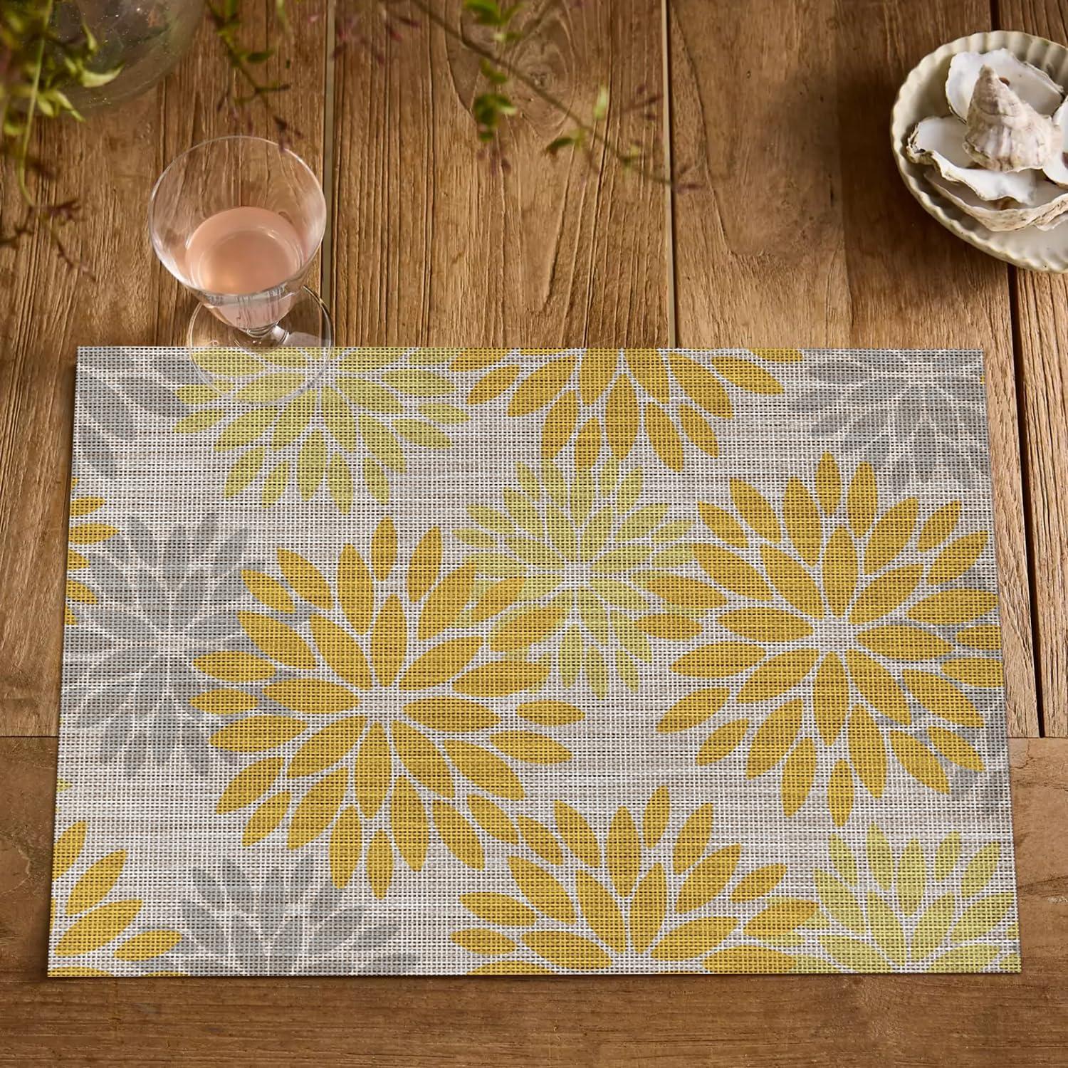 imageArtoid Mode Floral Vinyl Placemats Set of 4 12x18 Inch Heat Resistant Washable NonSlip Plistic PVC Place Mats for Party Kitchen Dining Decor Pink BlueYellow