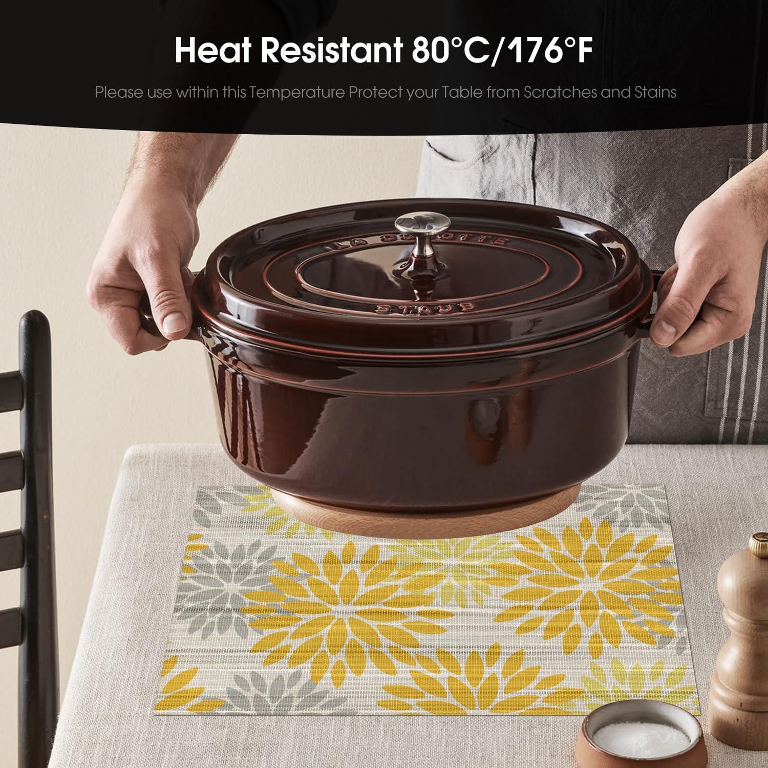 imageArtoid Mode Floral Vinyl Placemats Set of 4 12x18 Inch Heat Resistant Washable NonSlip Plistic PVC Place Mats for Party Kitchen Dining Decor Pink BlueYellow