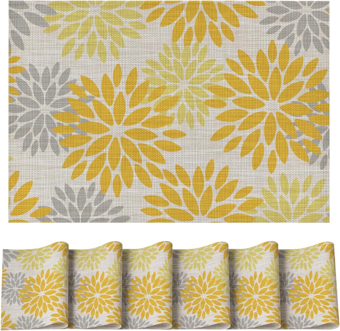 imageArtoid Mode Floral Vinyl Placemats Set of 4 12x18 Inch Heat Resistant Washable NonSlip Plistic PVC Place Mats for Party Kitchen Dining Decor Pink BlueYellow