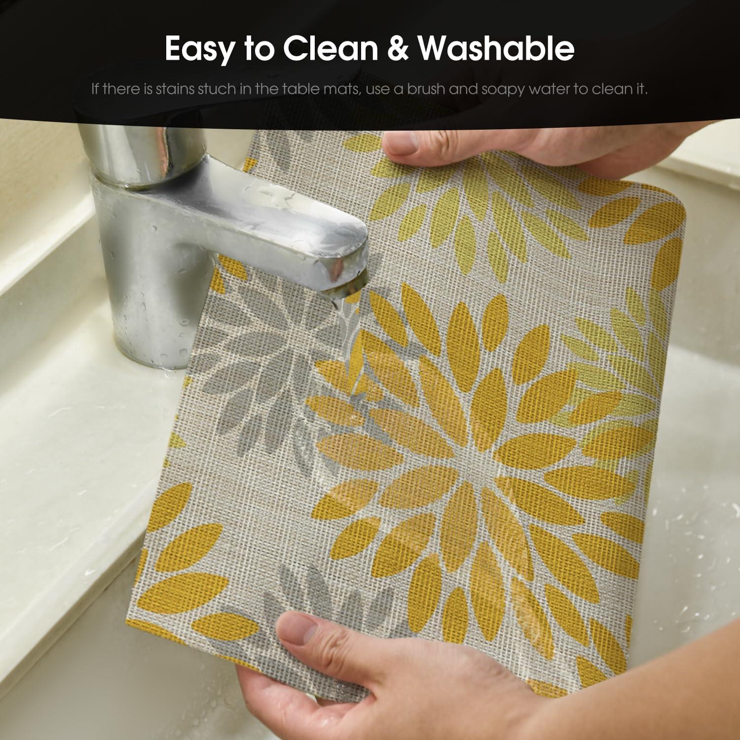 imageArtoid Mode Floral Vinyl Placemats Set of 4 12x18 Inch Heat Resistant Washable NonSlip Plistic PVC Place Mats for Party Kitchen Dining Decor Pink BlueYellow