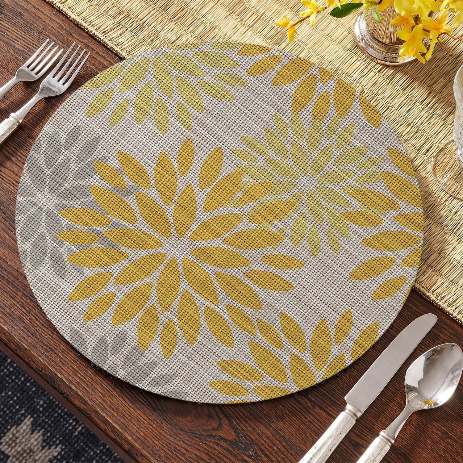 imageArtoid Mode Floral Vinyl Placemats Set of 4 12x18 Inch Heat Resistant Washable NonSlip Plistic PVC Place Mats for Party Kitchen Dining Decor Pink BlueYellow