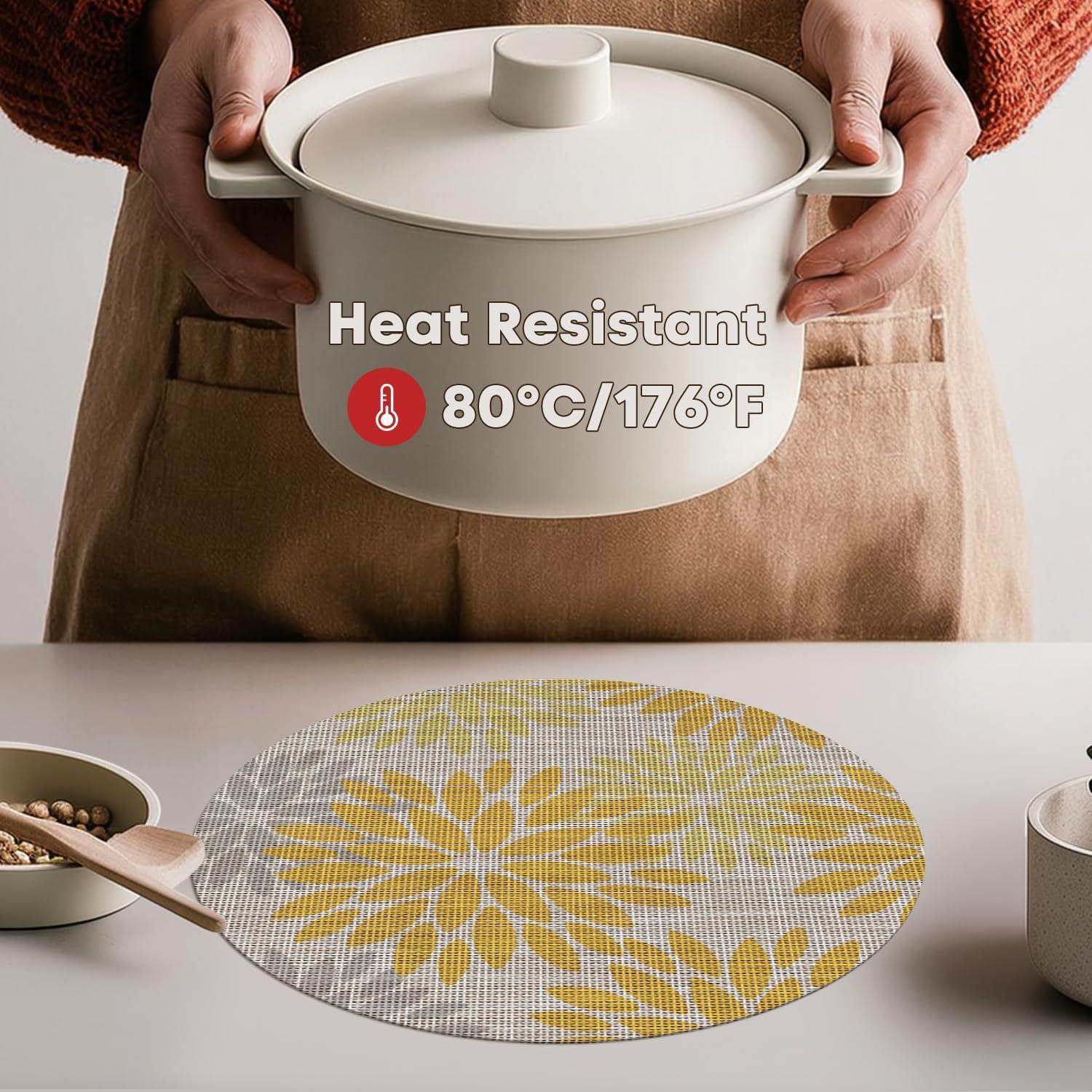 imageArtoid Mode Floral Vinyl Placemats Set of 4 12x18 Inch Heat Resistant Washable NonSlip Plistic PVC Place Mats for Party Kitchen Dining Decor Pink BlueYellow