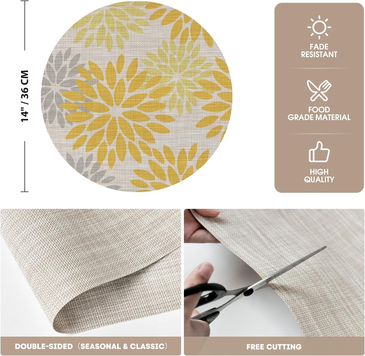 imageArtoid Mode Floral Vinyl Placemats Set of 4 12x18 Inch Heat Resistant Washable NonSlip Plistic PVC Place Mats for Party Kitchen Dining Decor Pink BlueYellow