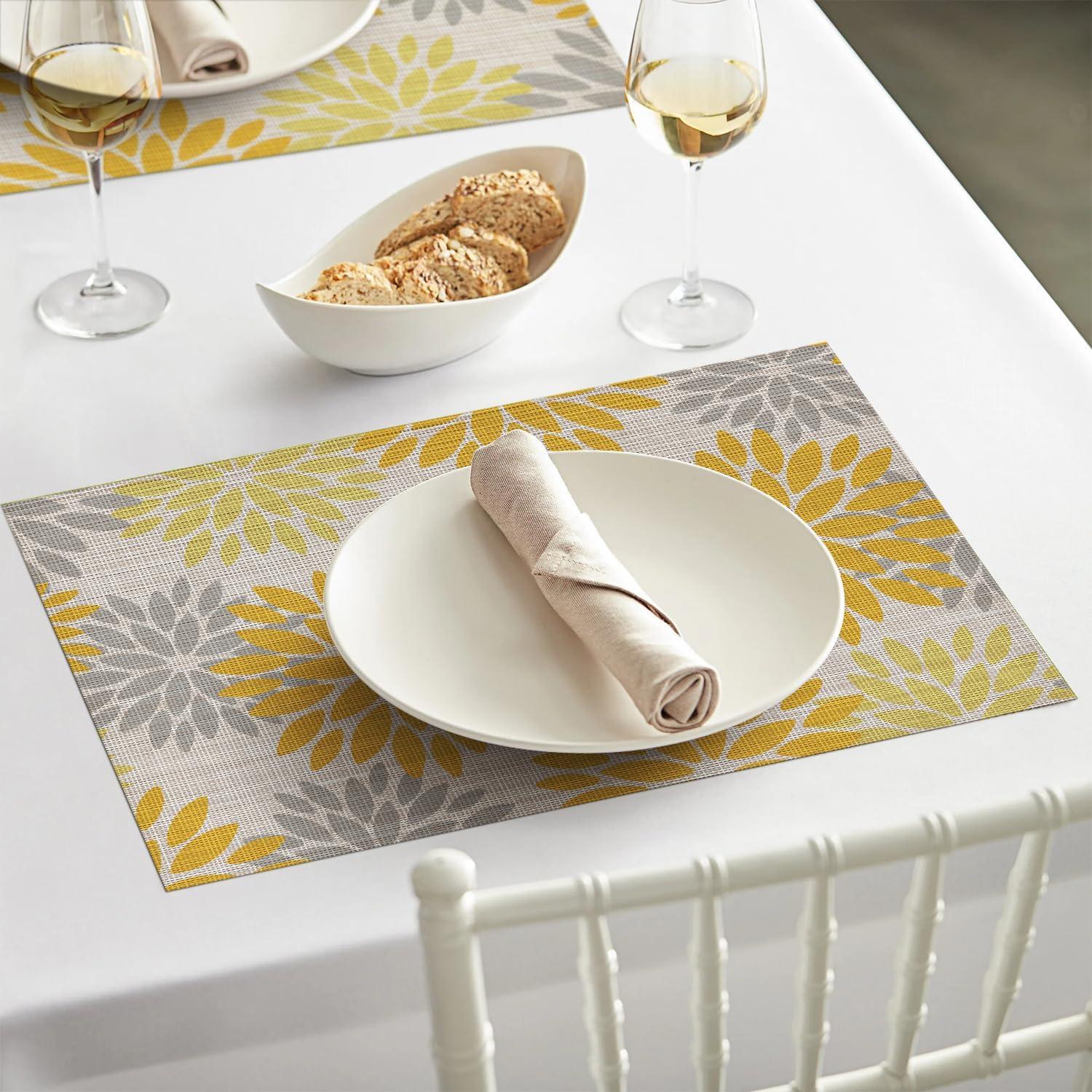 imageArtoid Mode Floral Vinyl Placemats Set of 4 12x18 Inch Heat Resistant Washable NonSlip Plistic PVC Place Mats for Party Kitchen Dining Decor Pink BlueYellow