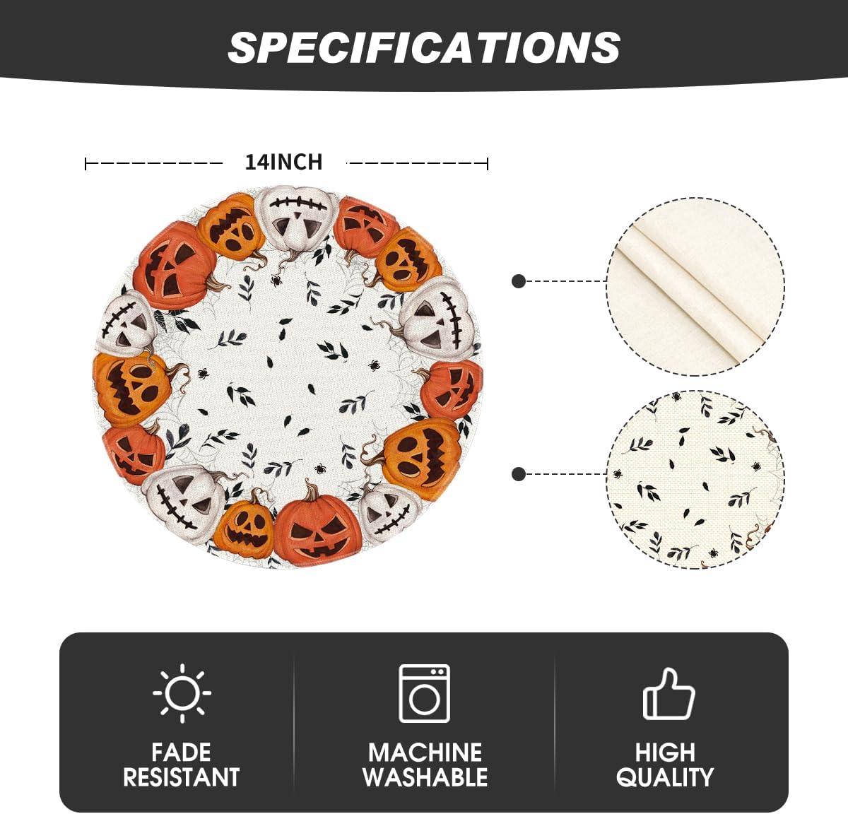 imageArtoid Mode Ghost Pumpkin Halloween Round Placemats Set of 4 14 Inch Spooky Beige Table Mats for Party Kitchen DiningBeigeOrange
