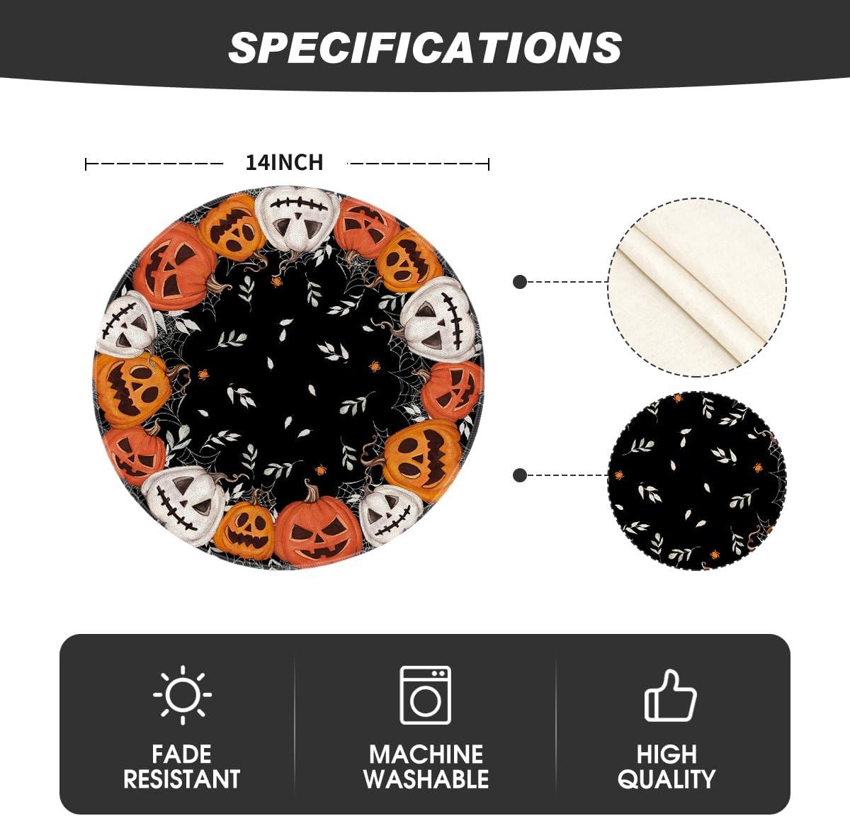 imageArtoid Mode Ghost Pumpkin Halloween Round Placemats Set of 4 14 Inch Spooky Beige Table Mats for Party Kitchen DiningBlackOrange