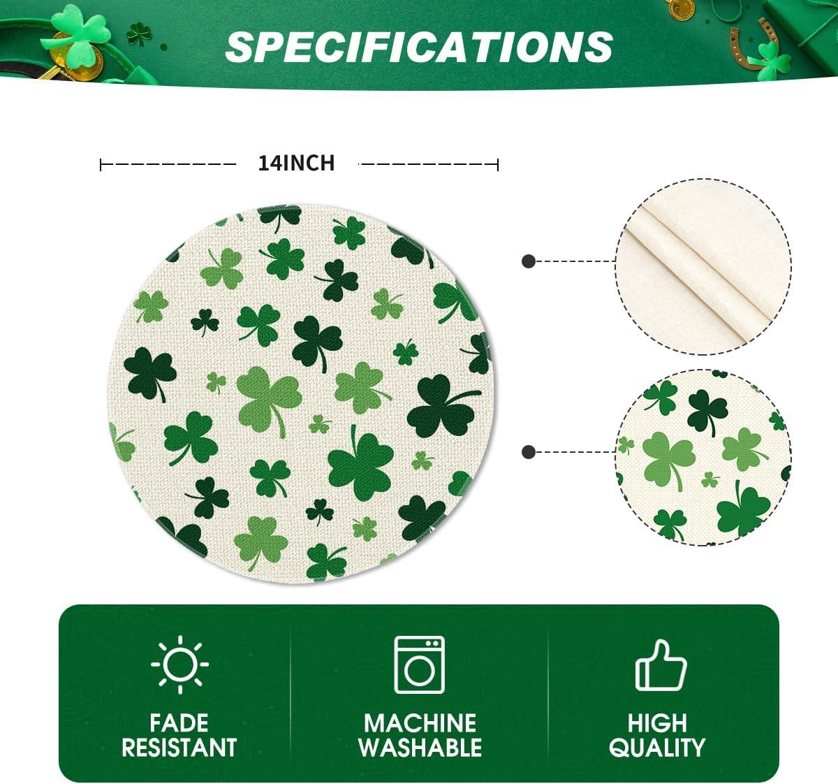 imageArtoid Mode Green Shamrock St Patricks Day Placemats Set of 415 Inch Seasonal Spring Luck Table Mats for Party Kitchen Dining DecorationBeige