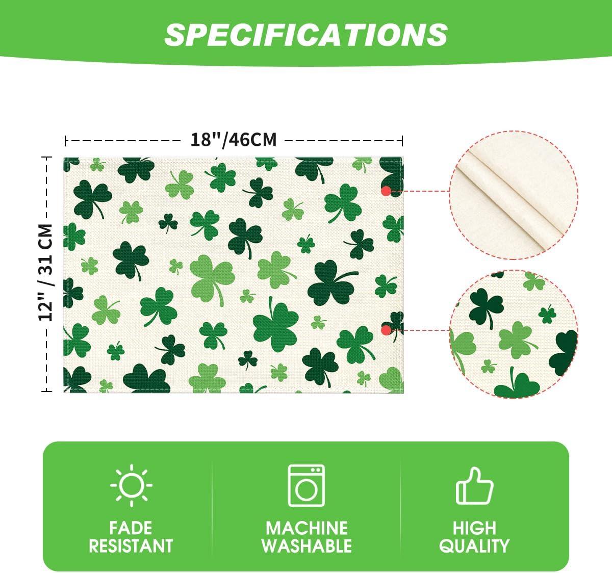 imageArtoid Mode Green Shamrock St Patricks Day Placemats Set of 415 Inch Seasonal Spring Luck Table Mats for Party Kitchen Dining DecorationBeige