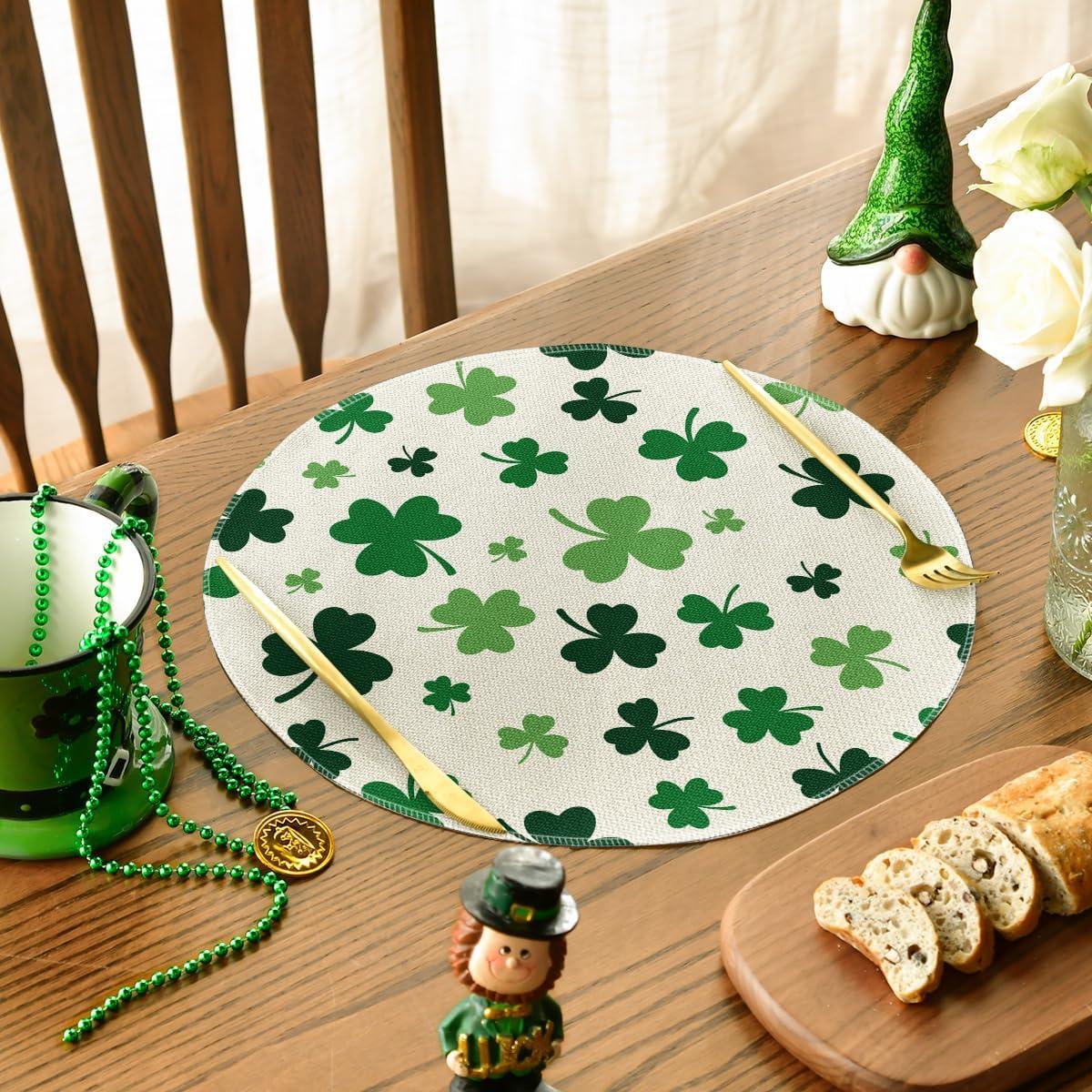 imageArtoid Mode Green Shamrock St Patricks Day Placemats Set of 415 Inch Seasonal Spring Luck Table Mats for Party Kitchen Dining DecorationBeige