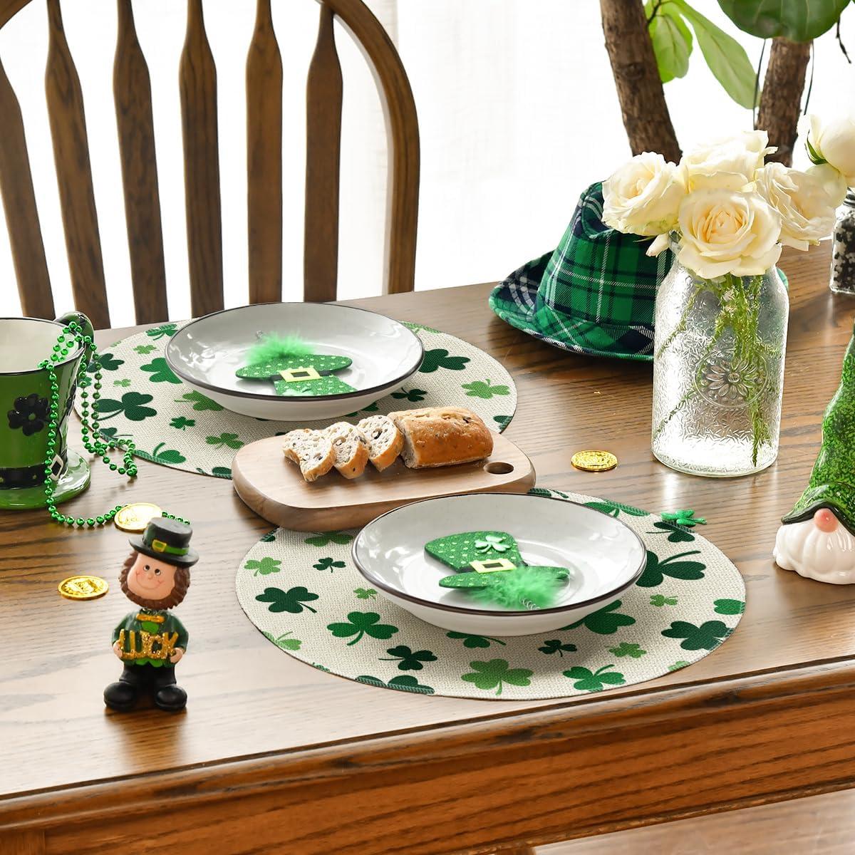 imageArtoid Mode Green Shamrock St Patricks Day Placemats Set of 415 Inch Seasonal Spring Luck Table Mats for Party Kitchen Dining DecorationBeige