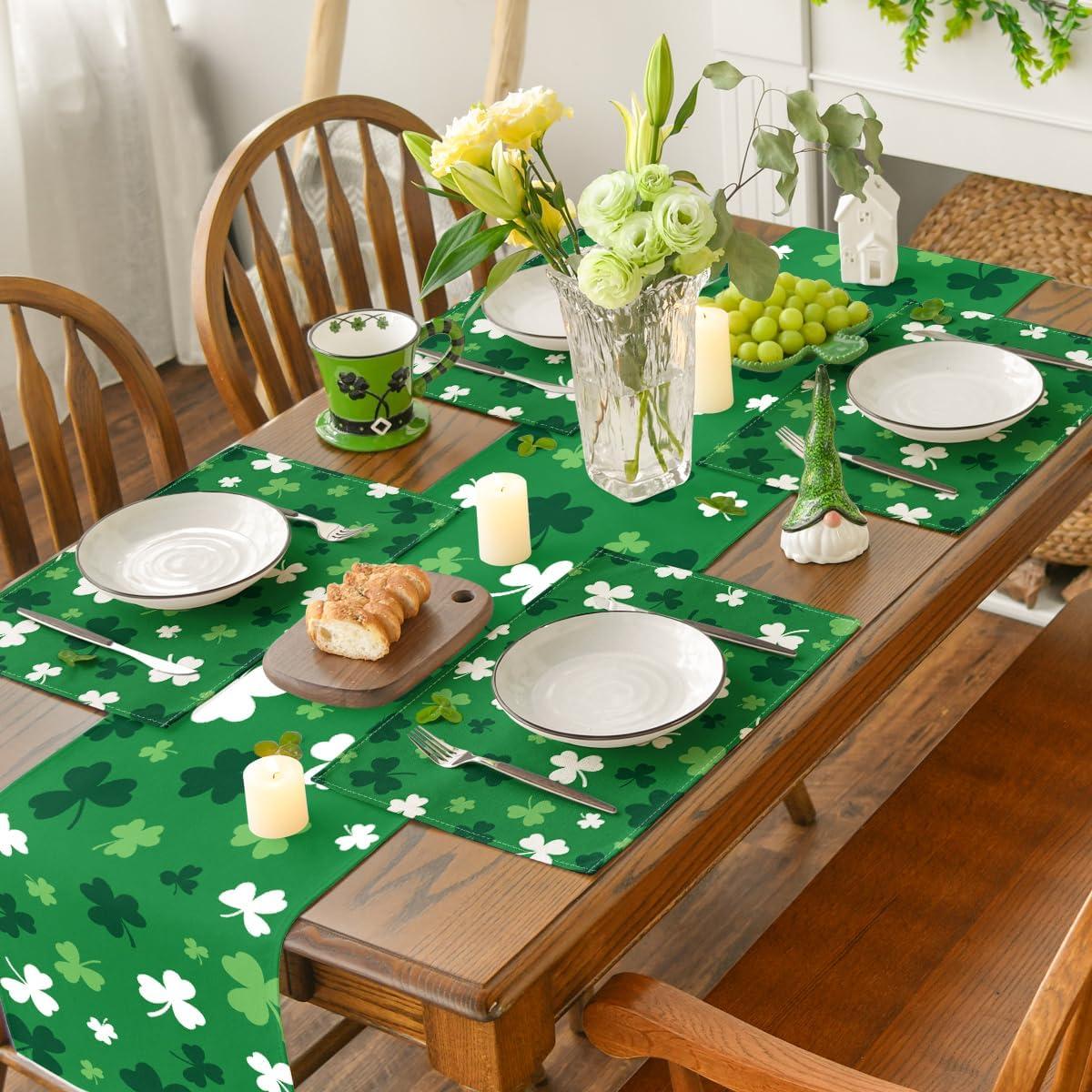 imageArtoid Mode Green Shamrock St Patricks Day Placemats Set of 415 Inch Seasonal Spring Luck Table Mats for Party Kitchen Dining DecorationGreen