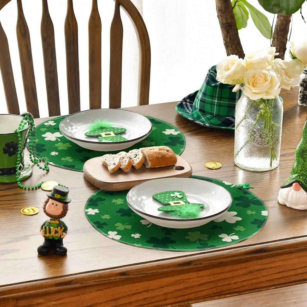 imageArtoid Mode Green Shamrock St Patricks Day Placemats Set of 415 Inch Seasonal Spring Luck Table Mats for Party Kitchen Dining DecorationGreen