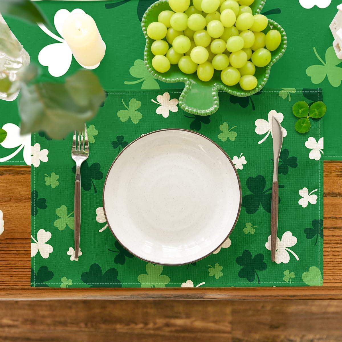 imageArtoid Mode Green Shamrock St Patricks Day Placemats Set of 415 Inch Seasonal Spring Luck Table Mats for Party Kitchen Dining DecorationGreen