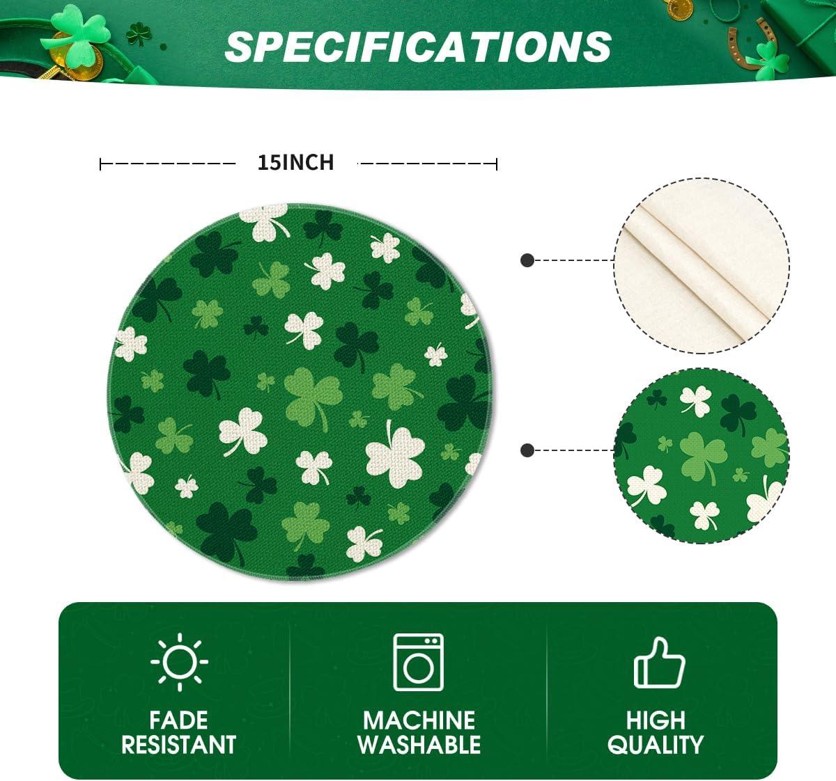 imageArtoid Mode Green Shamrock St Patricks Day Placemats Set of 415 Inch Seasonal Spring Luck Table Mats for Party Kitchen Dining DecorationGreen