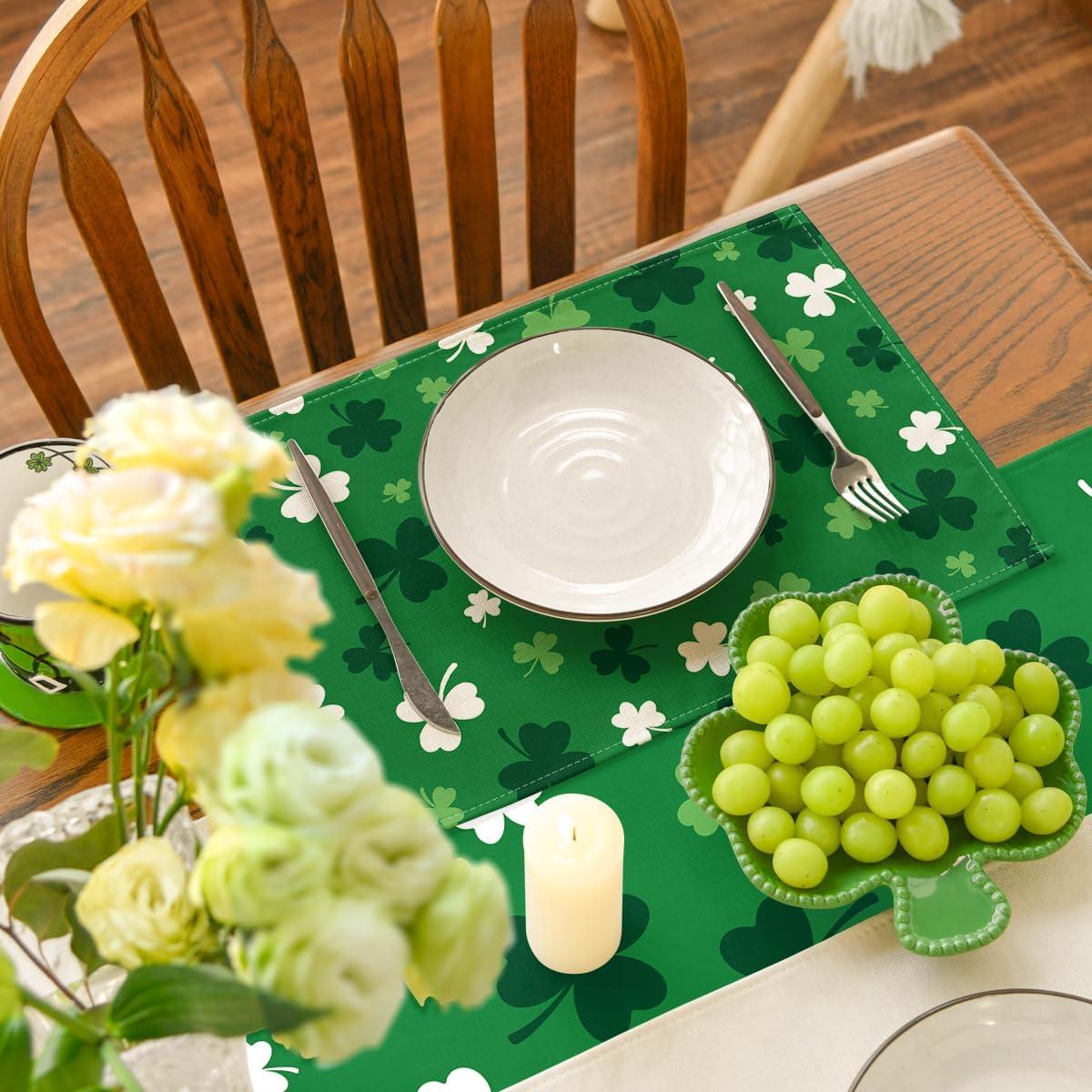 imageArtoid Mode Green Shamrock St Patricks Day Placemats Set of 415 Inch Seasonal Spring Luck Table Mats for Party Kitchen Dining DecorationGreen