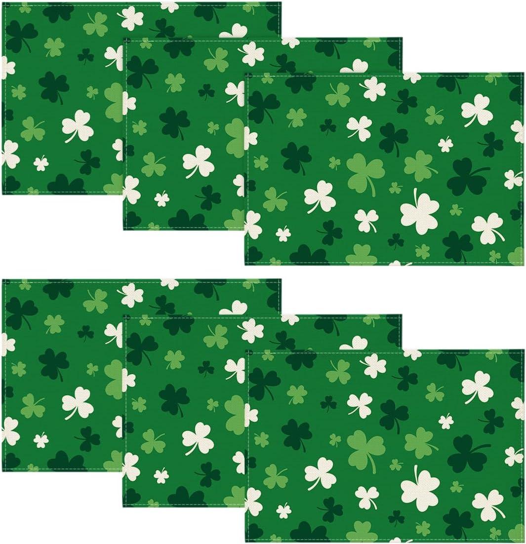 imageArtoid Mode Green Shamrock St Patricks Day Placemats Set of 415 Inch Seasonal Spring Luck Table Mats for Party Kitchen Dining DecorationGreen