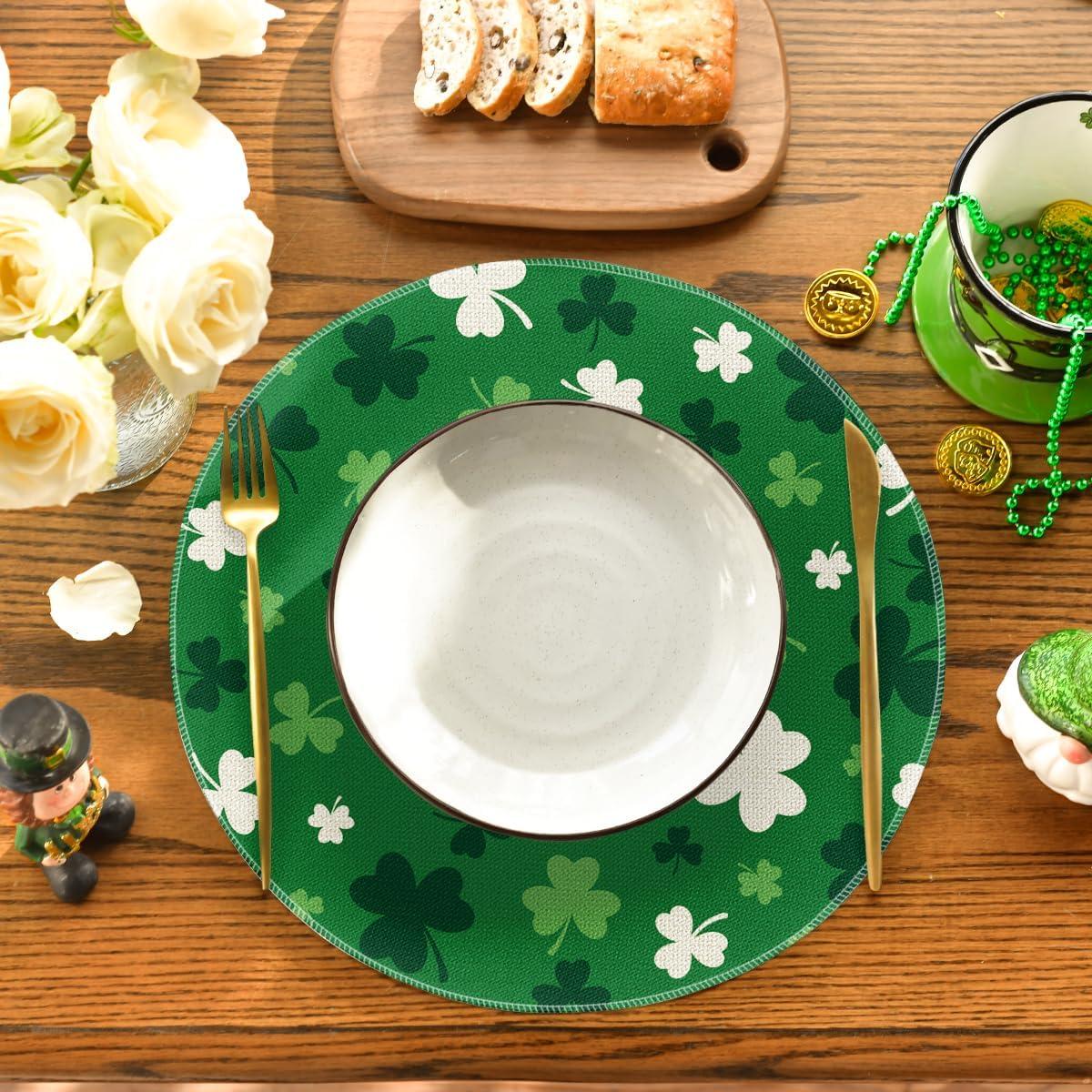 imageArtoid Mode Green Shamrock St Patricks Day Placemats Set of 415 Inch Seasonal Spring Luck Table Mats for Party Kitchen Dining DecorationGreen