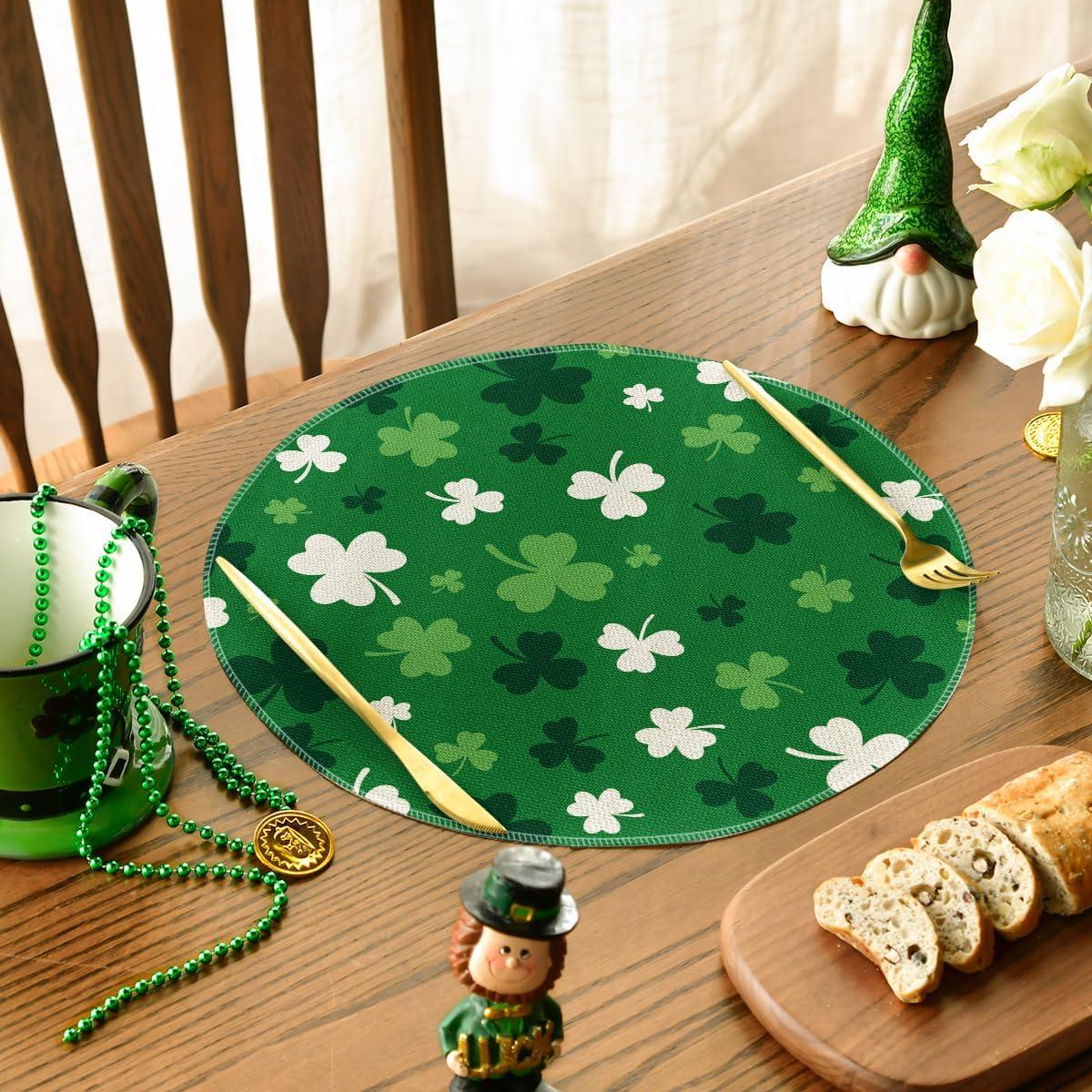 imageArtoid Mode Green Shamrock St Patricks Day Placemats Set of 415 Inch Seasonal Spring Luck Table Mats for Party Kitchen Dining DecorationGreen