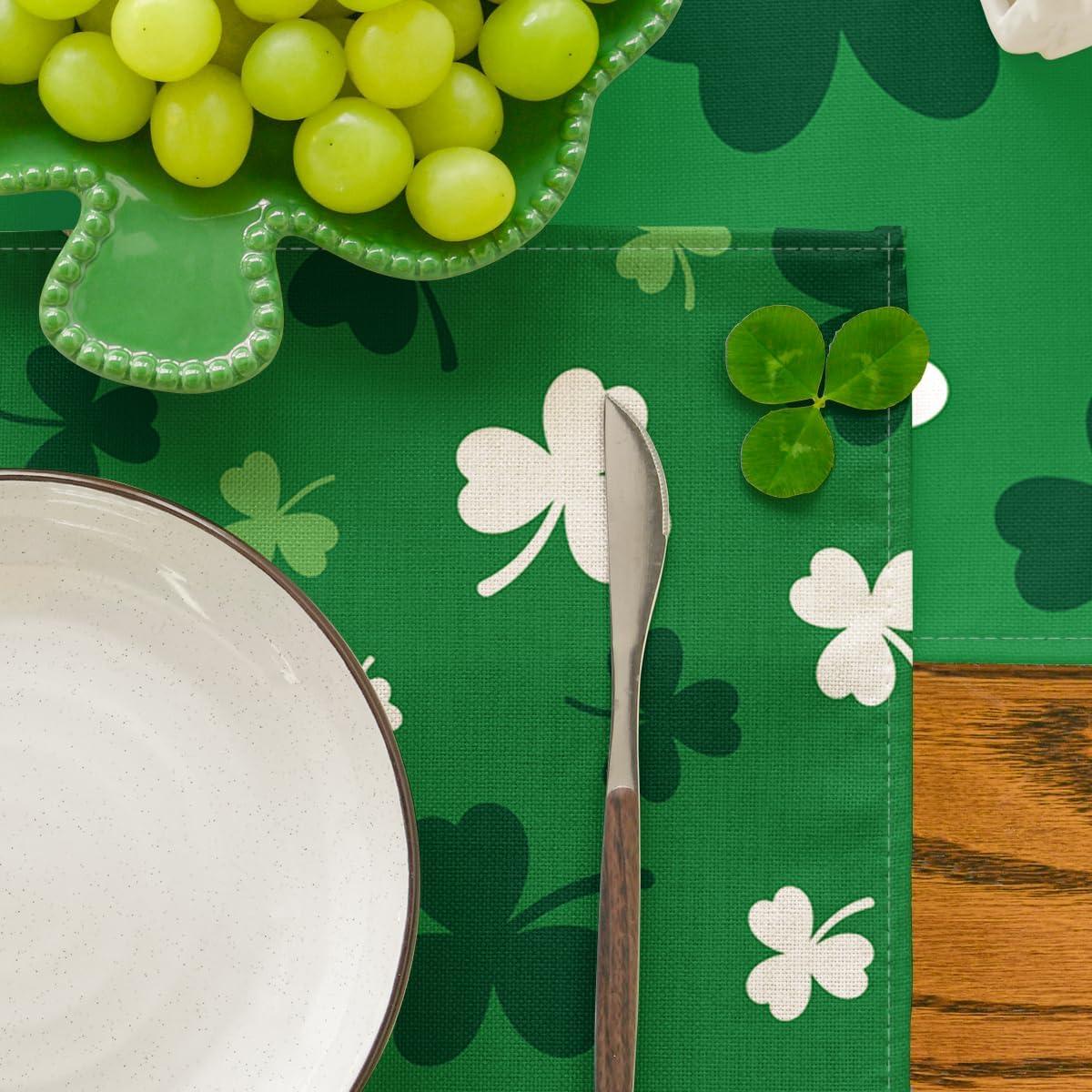 imageArtoid Mode Green Shamrock St Patricks Day Placemats Set of 415 Inch Seasonal Spring Luck Table Mats for Party Kitchen Dining DecorationGreen
