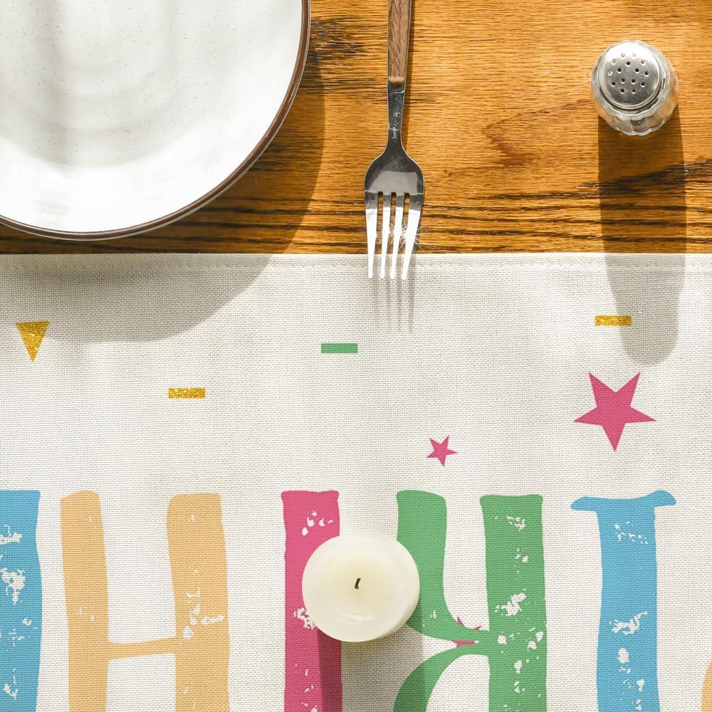 imageArtoid Mode Happy Birthday Cake Table Runner Candle Bowknot Kitchen Dining Table Decoration for Home Party Decor 13x72 InchBeige