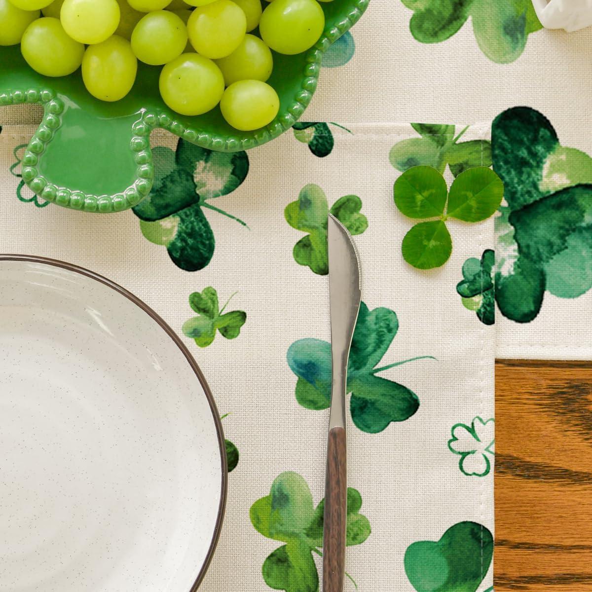 imageArtoid Mode Lucky Shamrock St Patricks Day Placemats for Dining Table 12 x 18 Inch Seasonal Holiday Rustic Vintage Washable Table Mats Set of 4Beige