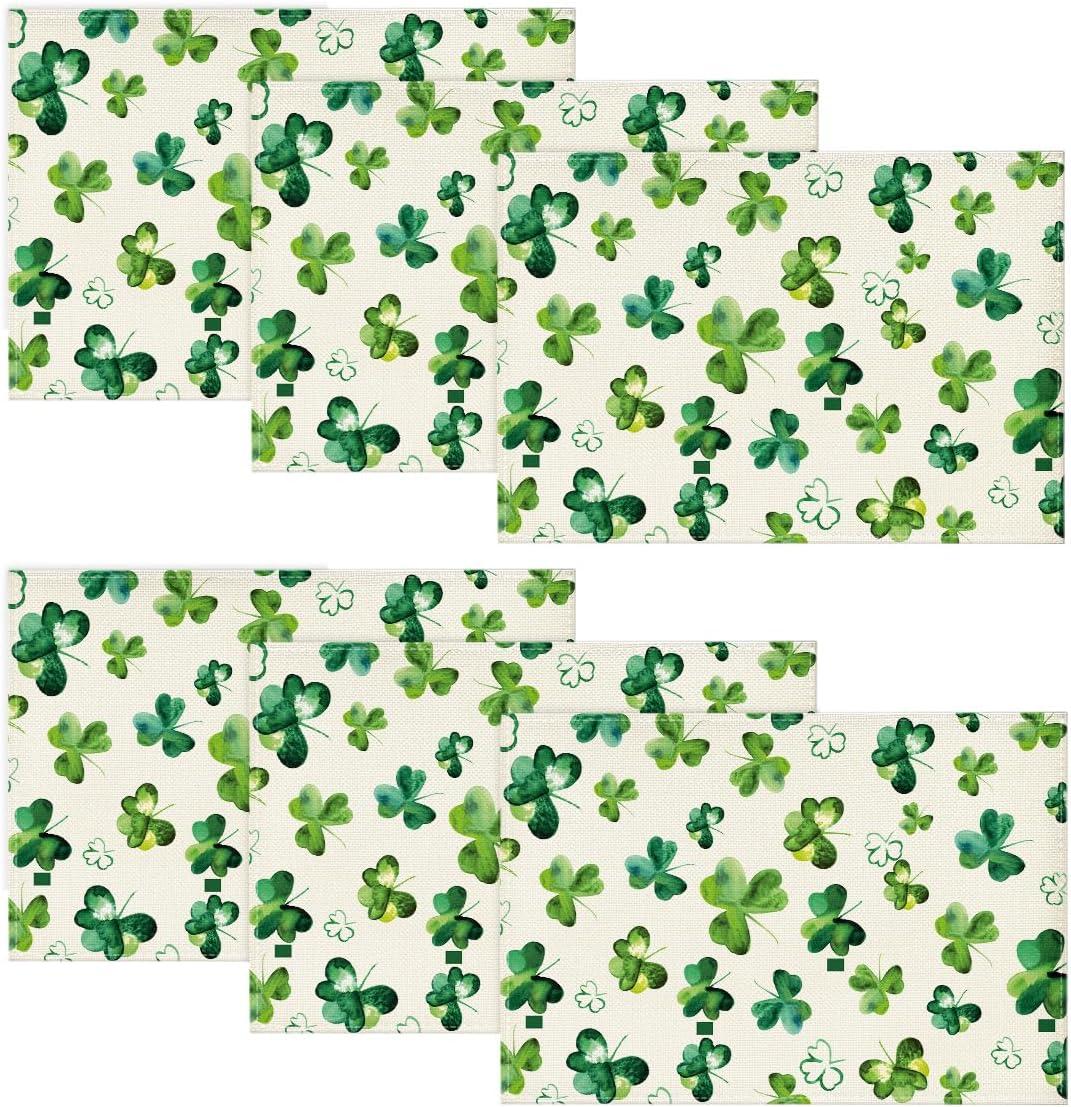imageArtoid Mode Lucky Shamrock St Patricks Day Placemats for Dining Table 12 x 18 Inch Seasonal Holiday Rustic Vintage Washable Table Mats Set of 4Beige