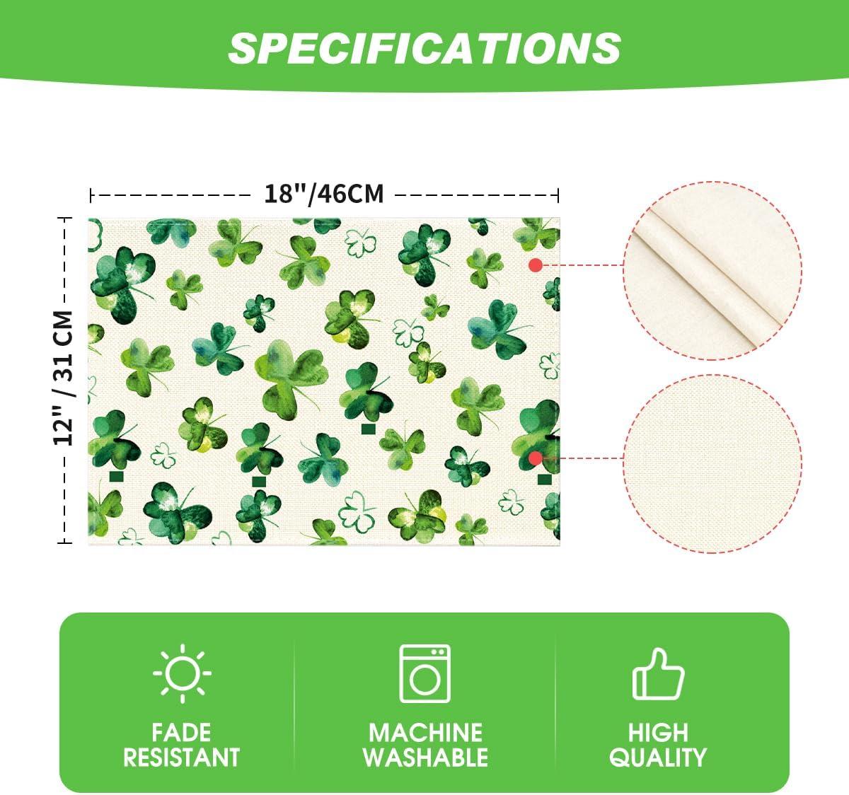 imageArtoid Mode Lucky Shamrock St Patricks Day Placemats for Dining Table 12 x 18 Inch Seasonal Holiday Rustic Vintage Washable Table Mats Set of 4Beige